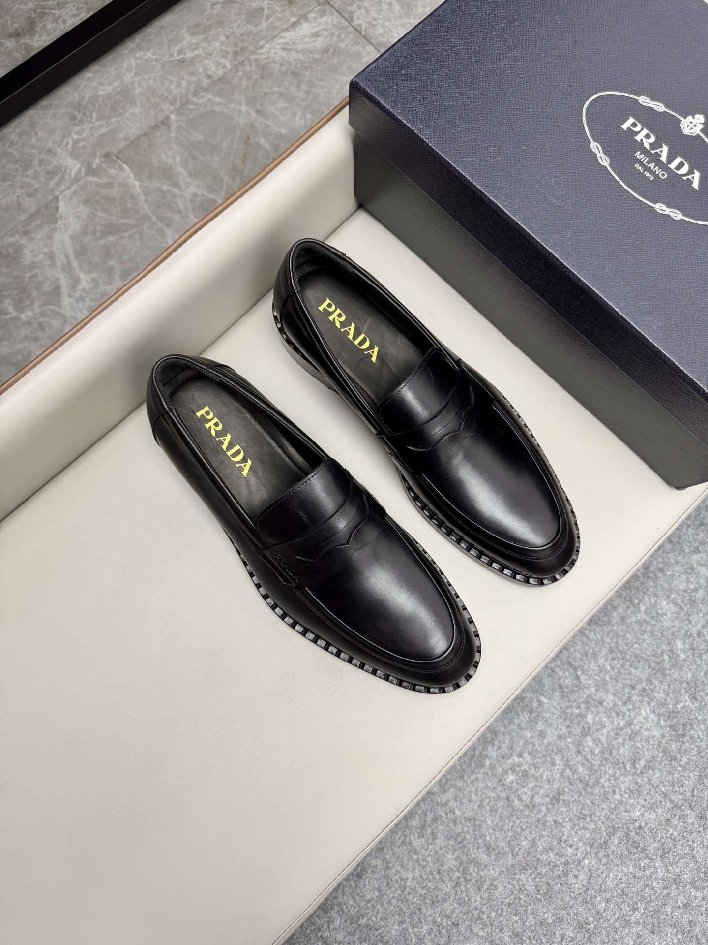 Prada Men's Black Leather Loafers Classic Business Dress Shoes 2 i1747230427659 4981 0 0