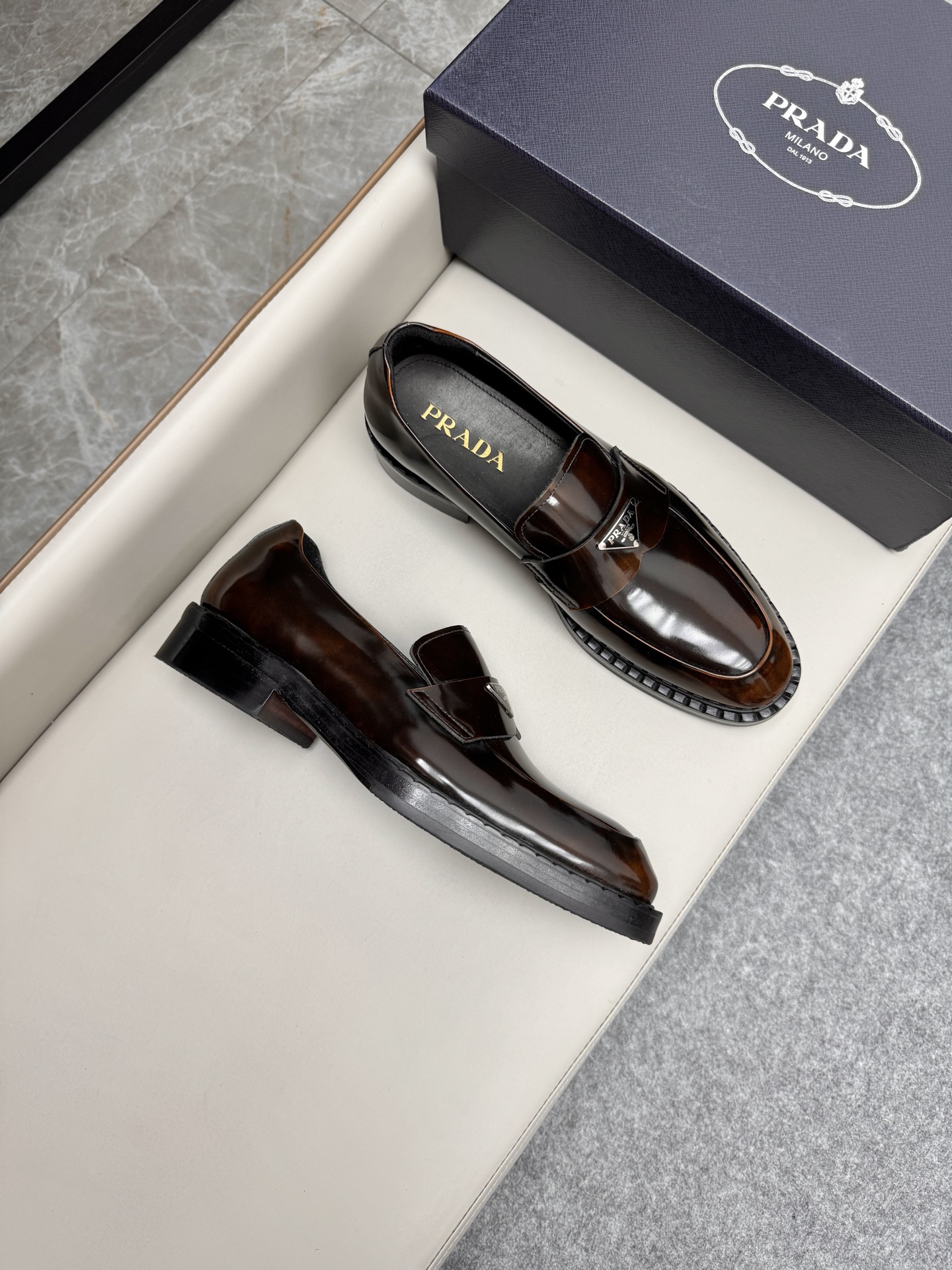 Prada Men's Brown Leather Loafers - Slip-On Dress Shoes, Size 38-46 2 i1747230724785 8414 0 1
