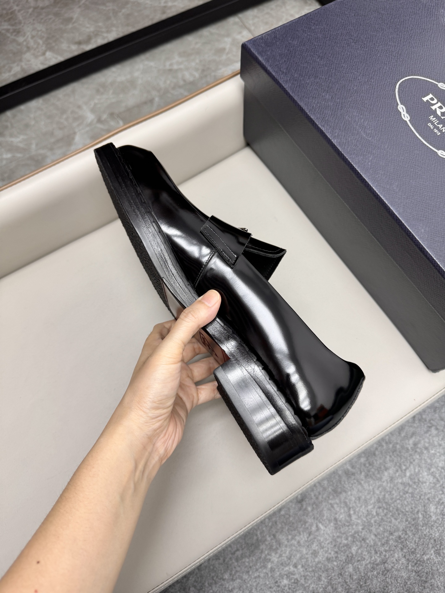 Prada Men's Black Leather Loafers Classic Business Dress Shoes Size 38-46 8 i1747230758344 6778 0 7