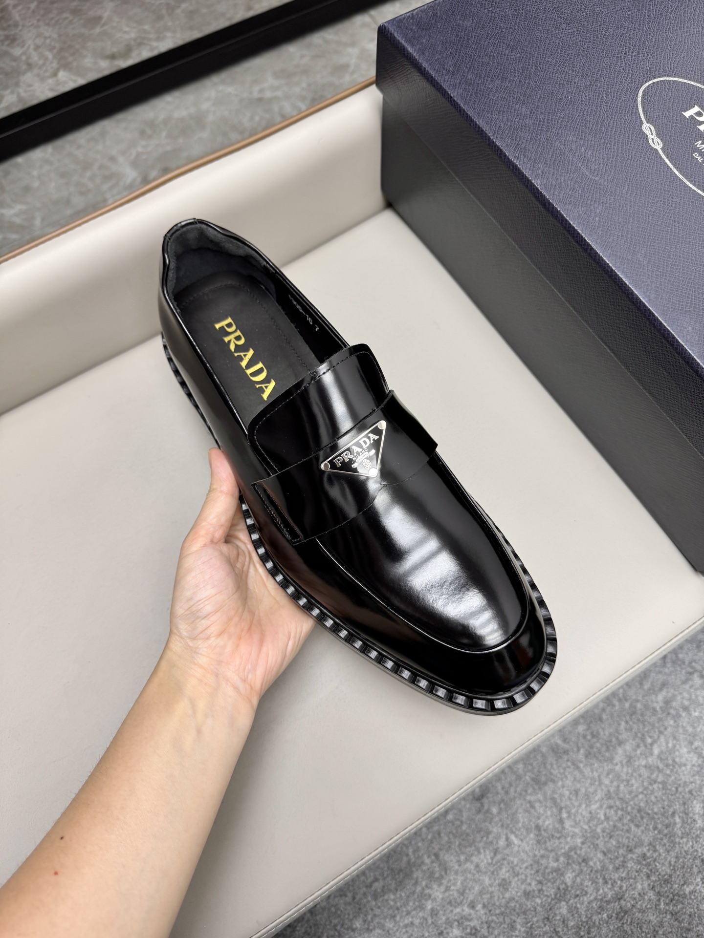 Prada Men's Black Leather Loafers Classic Business Dress Shoes Size 38-46 7 i1747230760794 7359 0 6