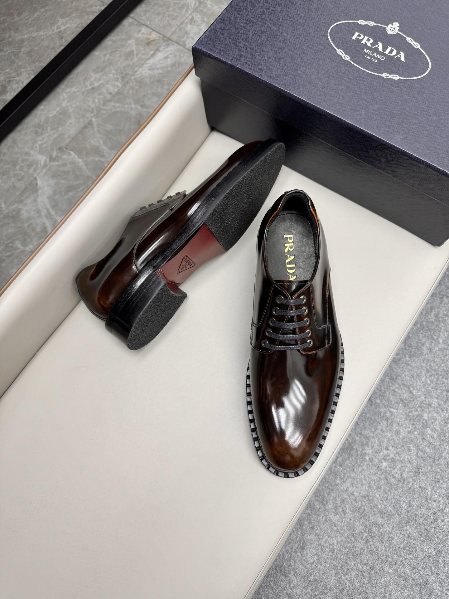 Prada Men's Classic Leather Business Loafers Dress Shoes, Brown 4 i1747645988470 2368 0 2