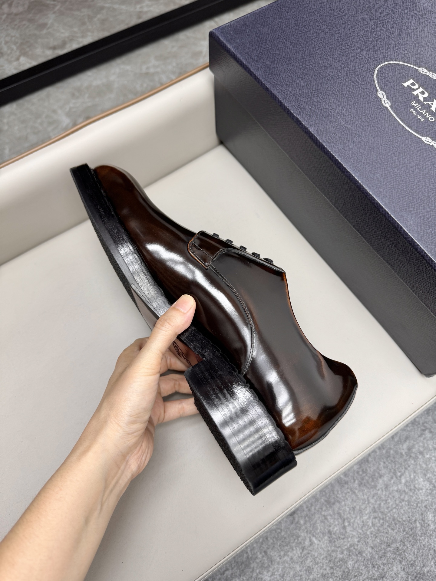 Prada Men's Classic Leather Business Loafers Dress Shoes, Brown 9 i1747645988508 4911 0 7