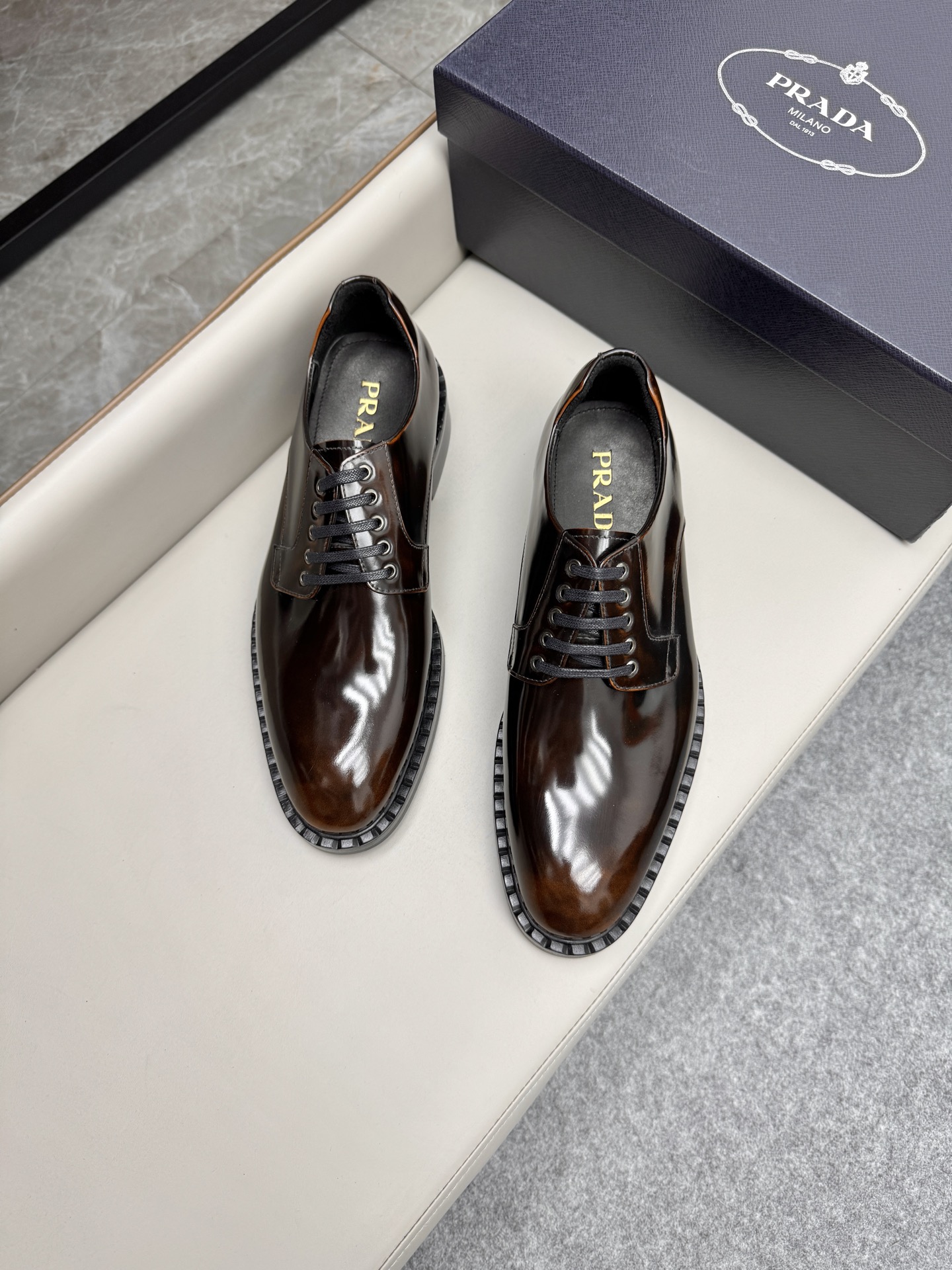 Prada Men's Classic Leather Business Loafers Dress Shoes, Brown 5 i1747645991374 9182 0 3