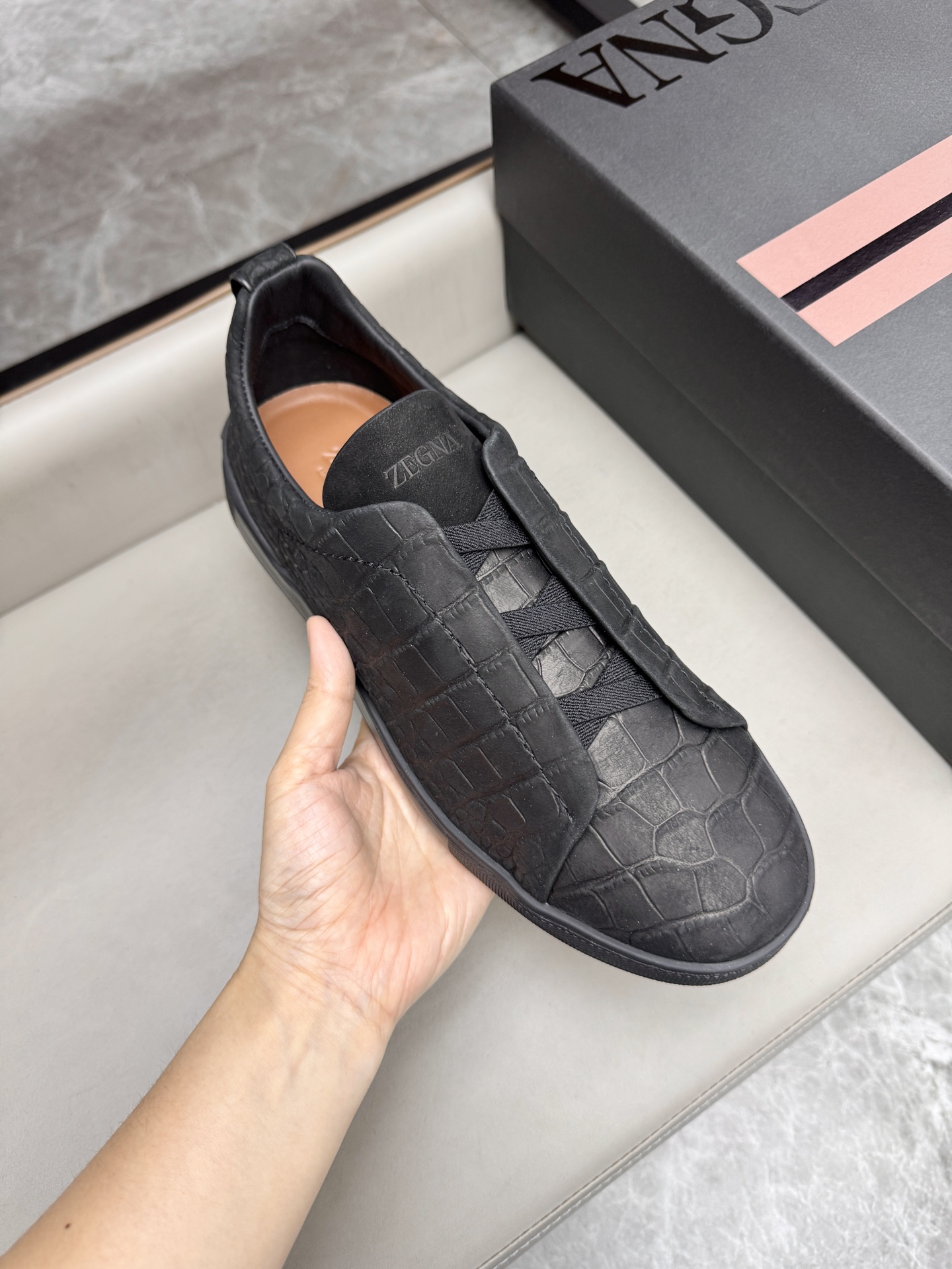 Ermenegildo Zegna Triple Stitch Leather Sneakers, Black Slip-Ons Size 39-44 7 i1748180748602 2754 0 6