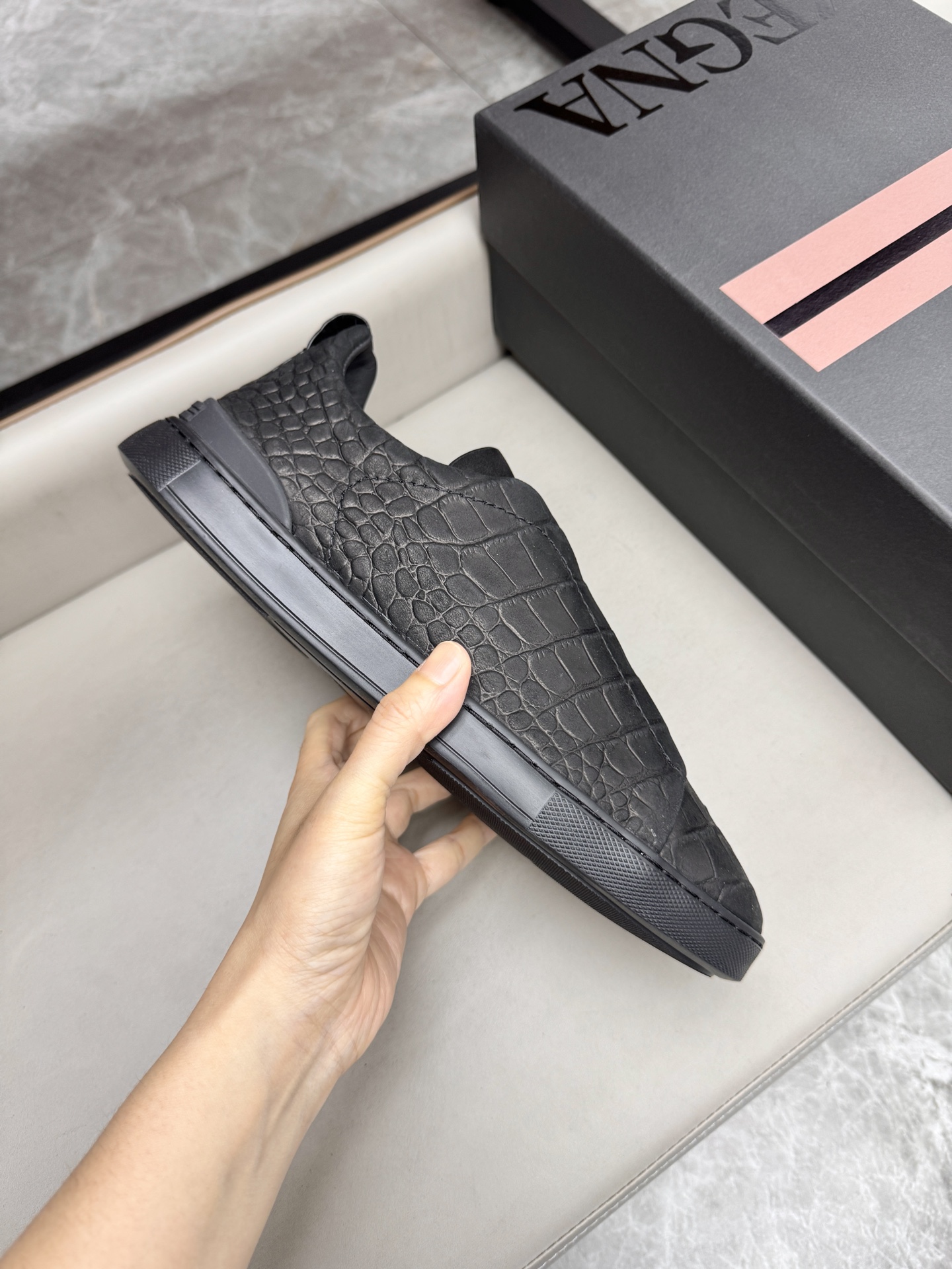 Ermenegildo Zegna Triple Stitch Leather Sneakers, Black Slip-Ons Size 39-44 6 i1748180748655 3002 0 5