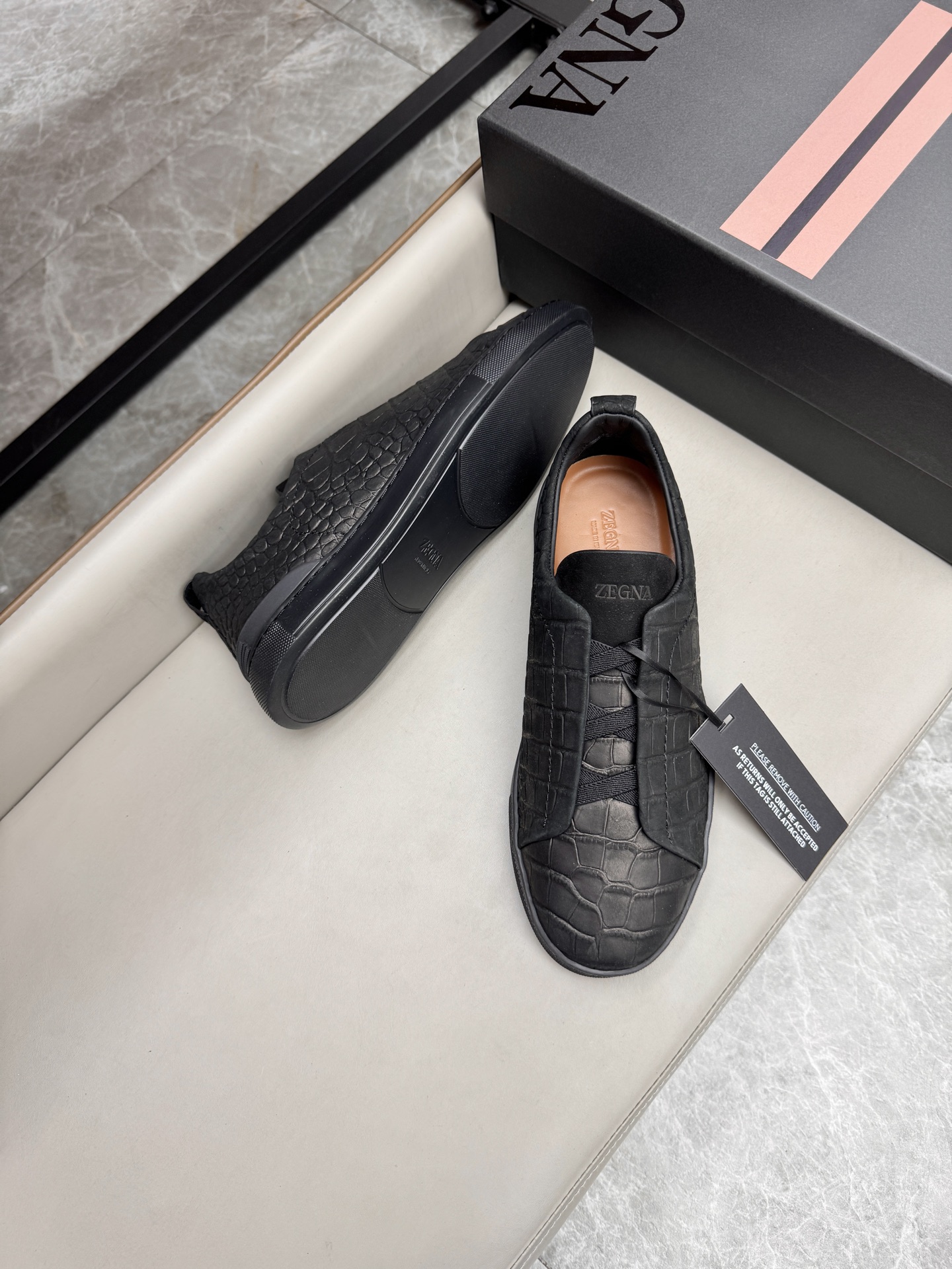 Ermenegildo Zegna Triple Stitch Leather Sneakers, Black Slip-Ons Size 39-44 3 i1748180748689 5087 0 2