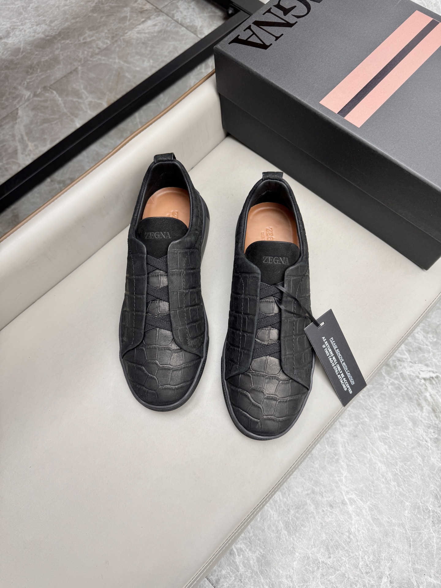 Ermenegildo Zegna Triple Stitch Leather Sneakers, Black Slip-Ons Size 39-44 4 i1748180748694 6117 0 3
