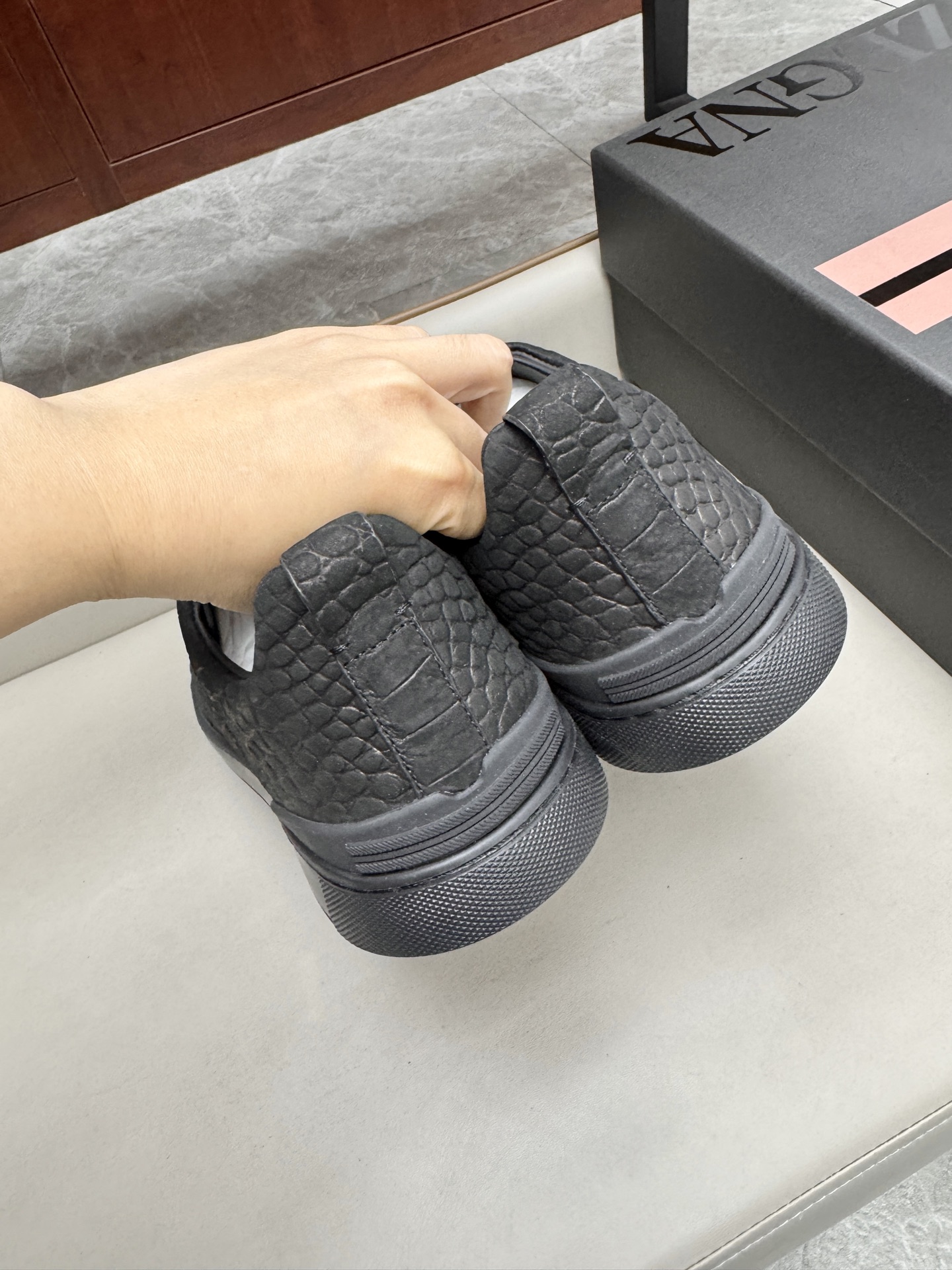 Ermenegildo Zegna Triple Stitch Leather Sneakers, Black Slip-Ons Size 39-44 5 i1748180749609 4041 0 4