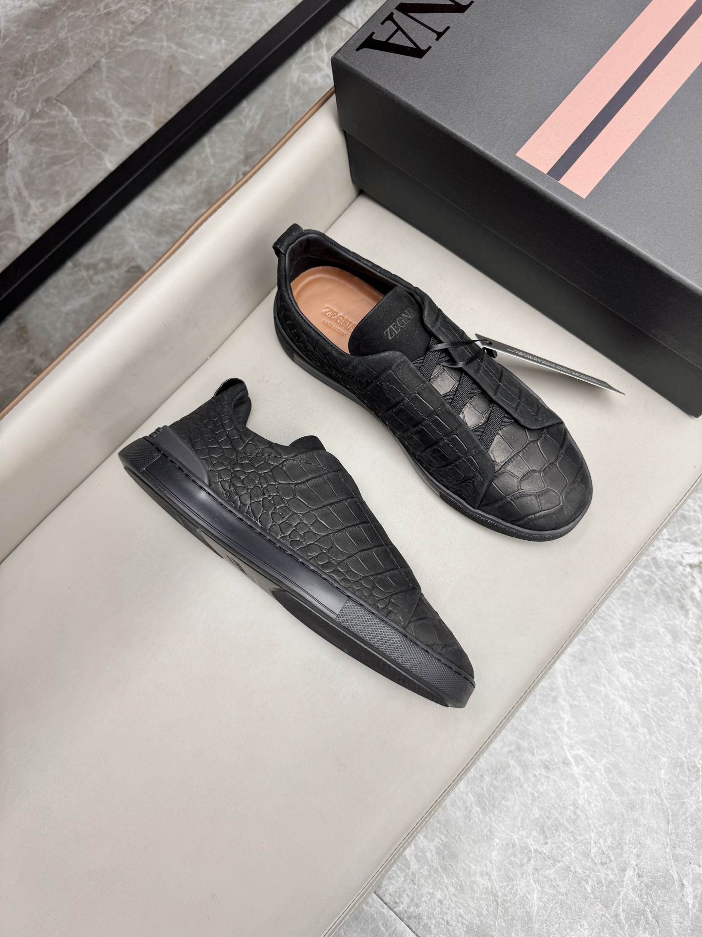 Ermenegildo Zegna Triple Stitch Leather Sneakers, Black Slip-Ons Size 39-44 2 i1748180749781 3528 0 1