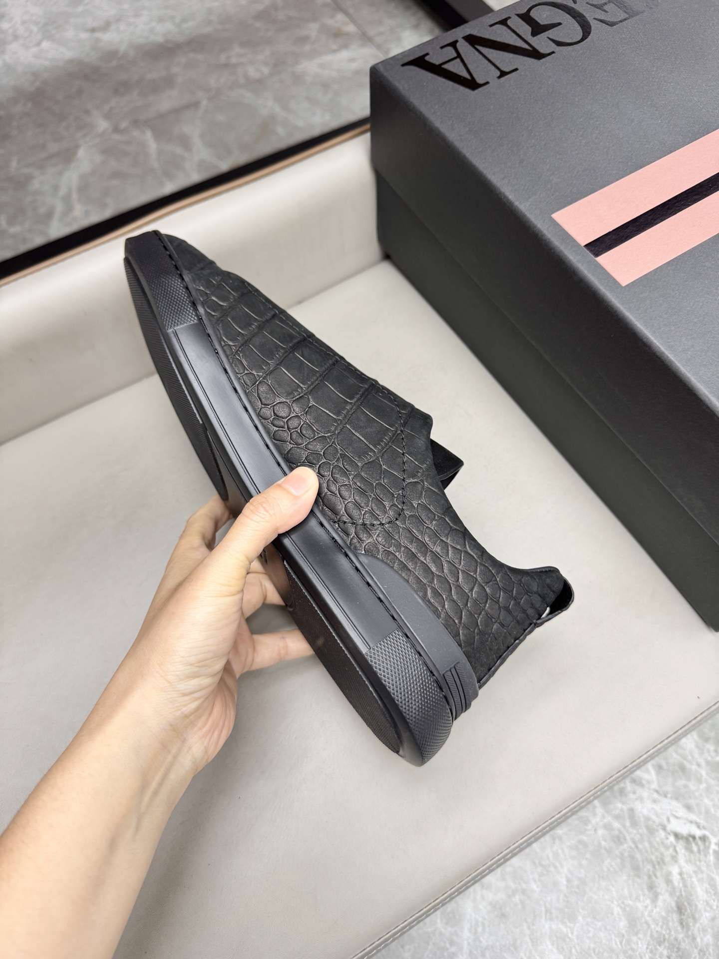 Ermenegildo Zegna Triple Stitch Leather Sneakers, Black Slip-Ons Size 39-44 8 i1748180749832 5262 0 7