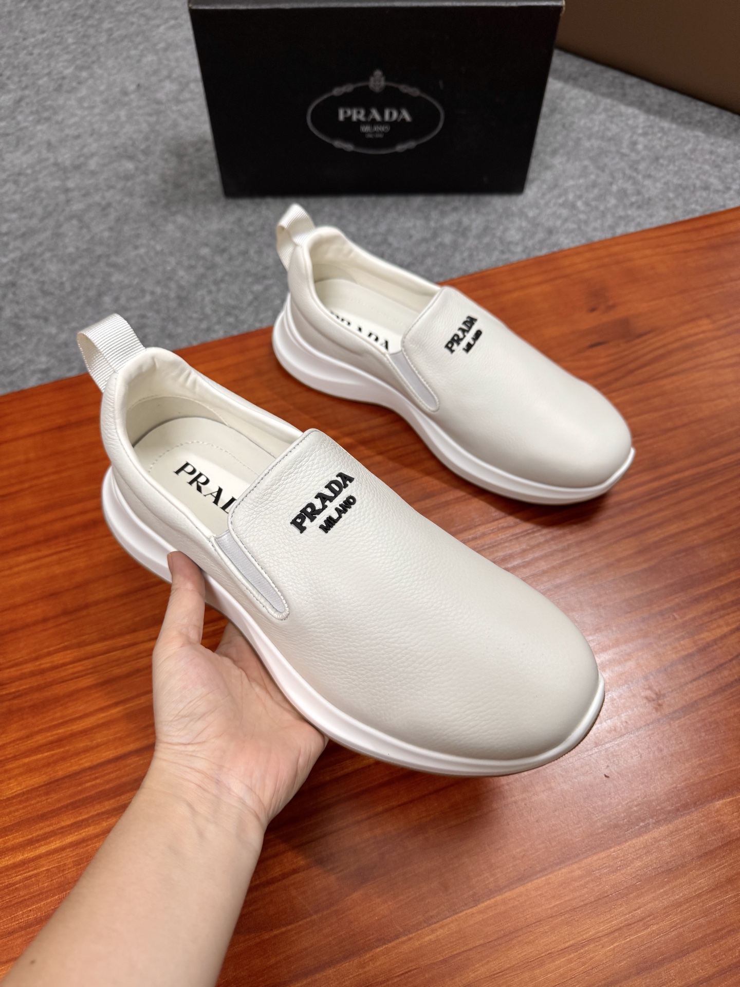 Prada Men's White Leather Slip-On Sneakers Casual Shoes, Size 38-44 6 i1755596609789 2706 0 4
