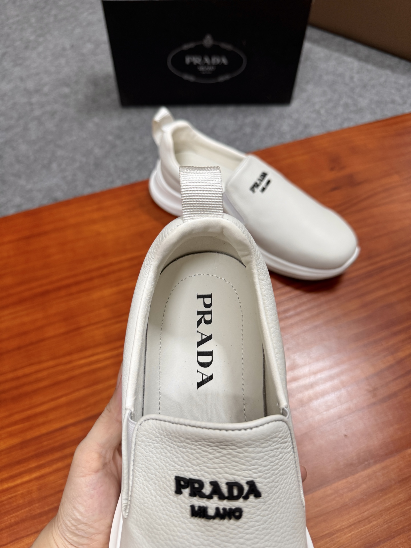 Prada Men's White Leather Slip-On Sneakers Casual Shoes, Size 38-44 10 i1755596609796 6054 0 8