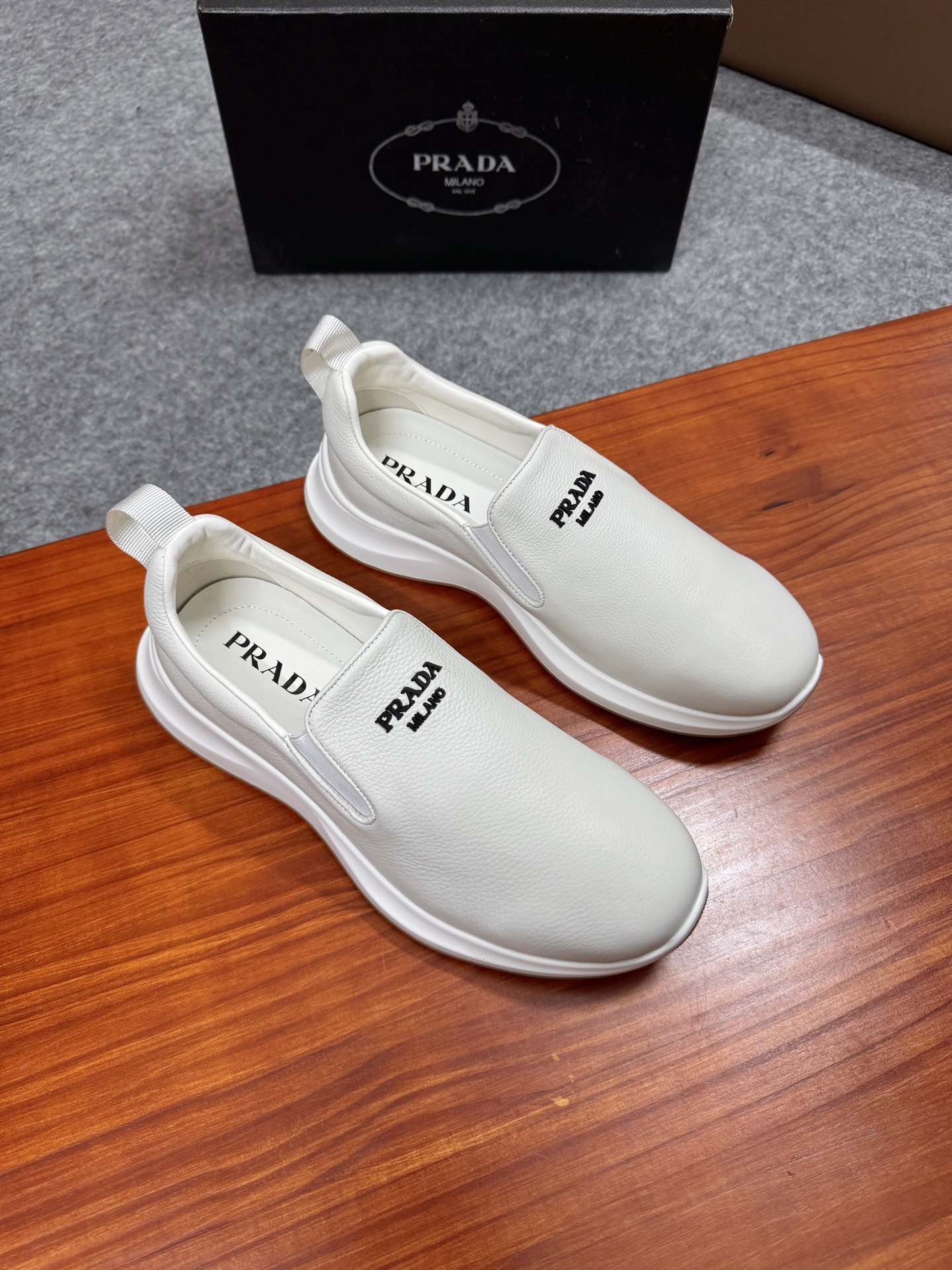 Prada Men's White Leather Slip-On Sneakers Casual Shoes, Size 38-44 3 i1755596609798 4011 0 1