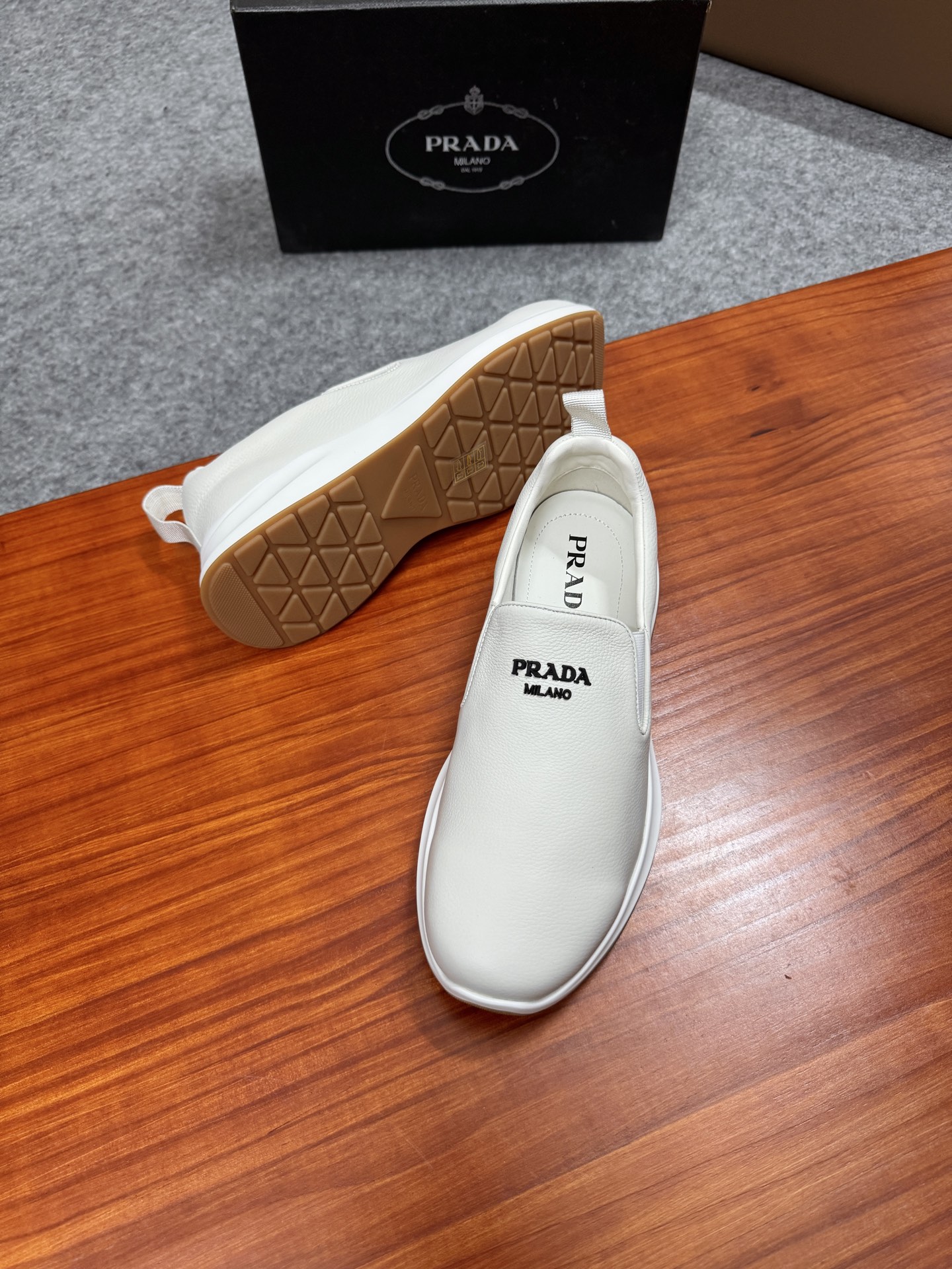 Prada Men's White Leather Slip-On Sneakers Casual Shoes, Size 38-44 4 i1755596609800 9190 0 2