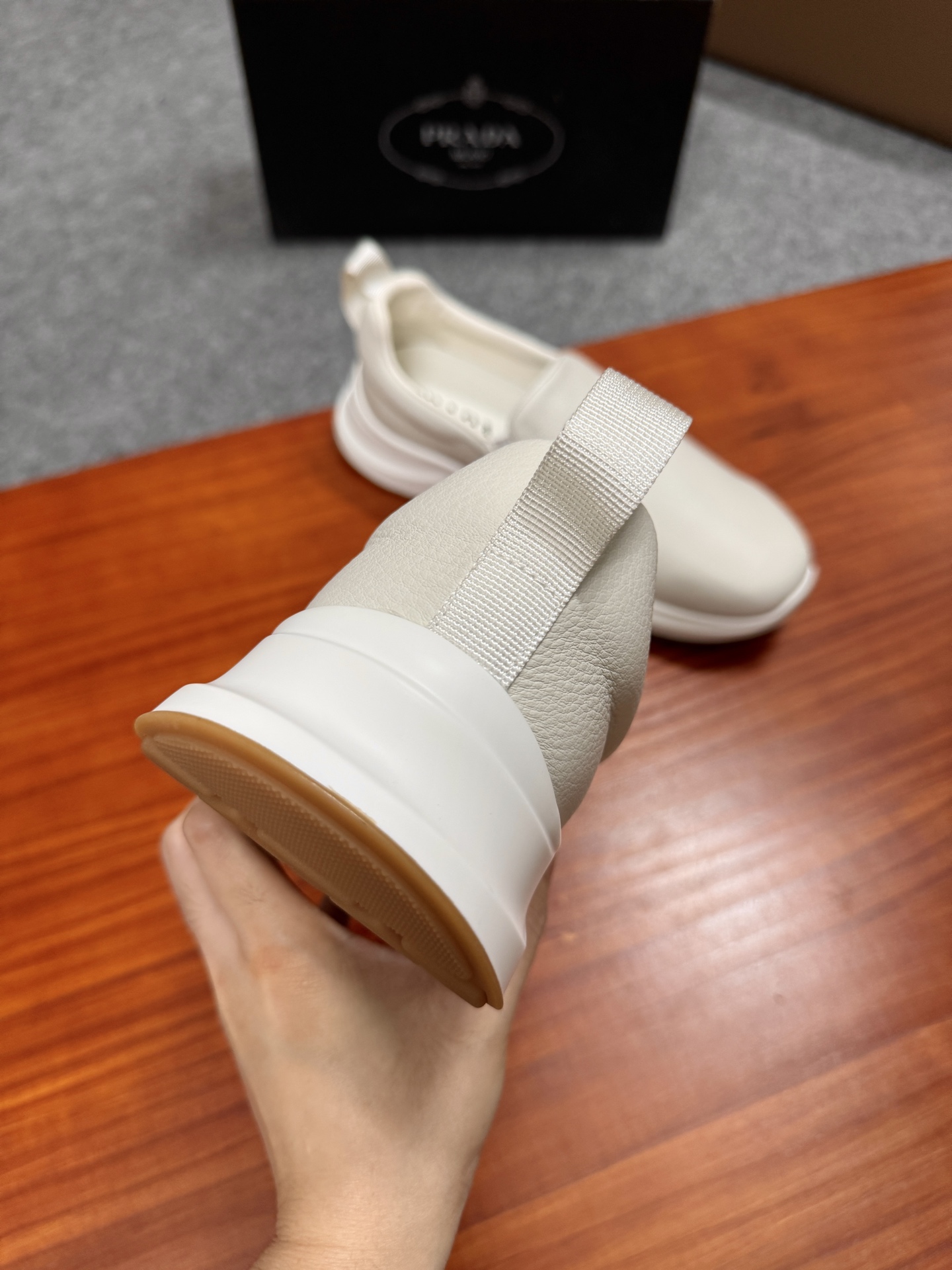 Prada Men's White Leather Slip-On Sneakers Casual Shoes, Size 38-44 9 i1755596611810 2069 0 7