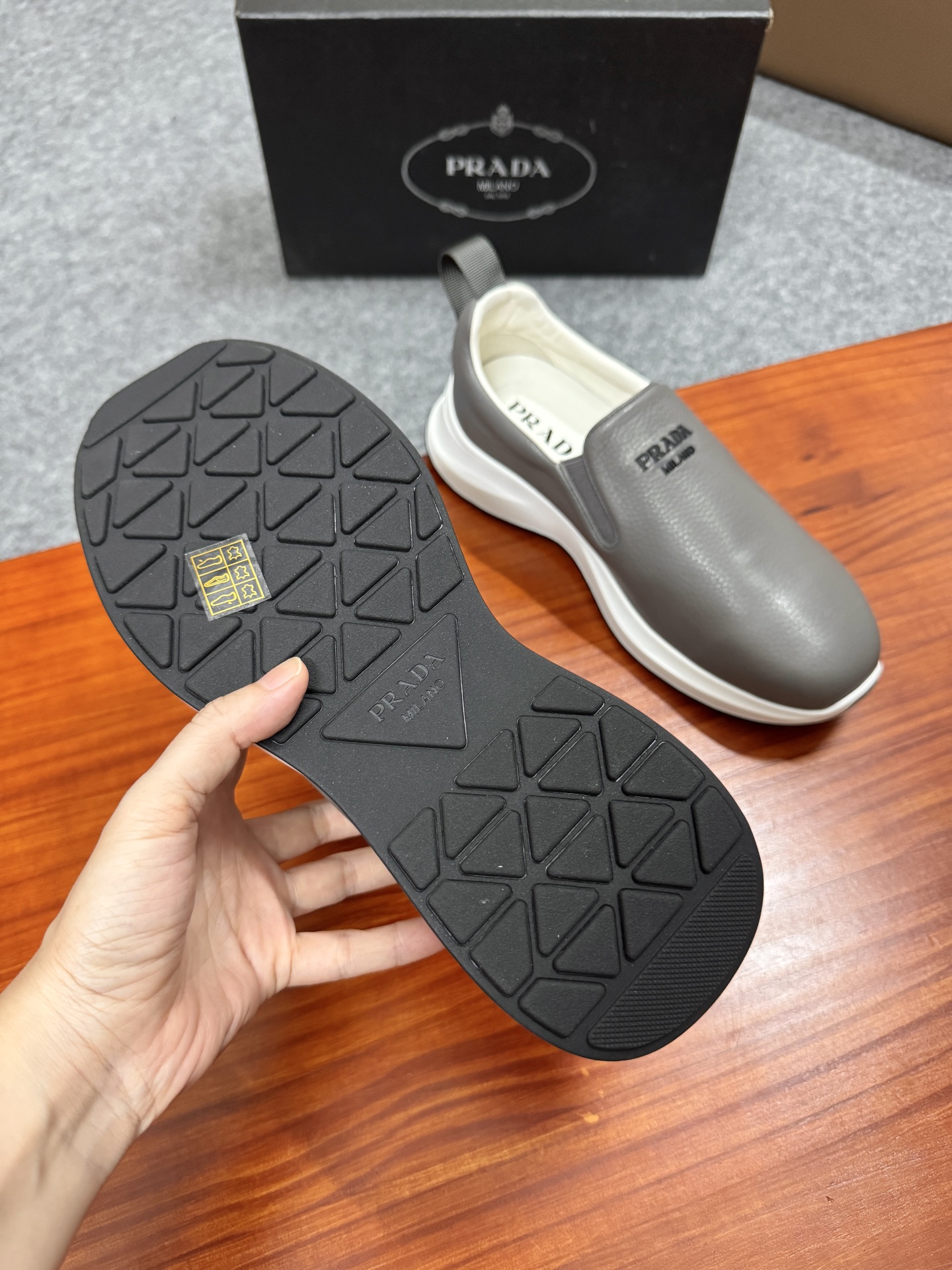 Prada Men's Gray Leather Slip-On Sneakers with Lightweight Sole, Size 38-44 6 i1755596629398 2363 0 5