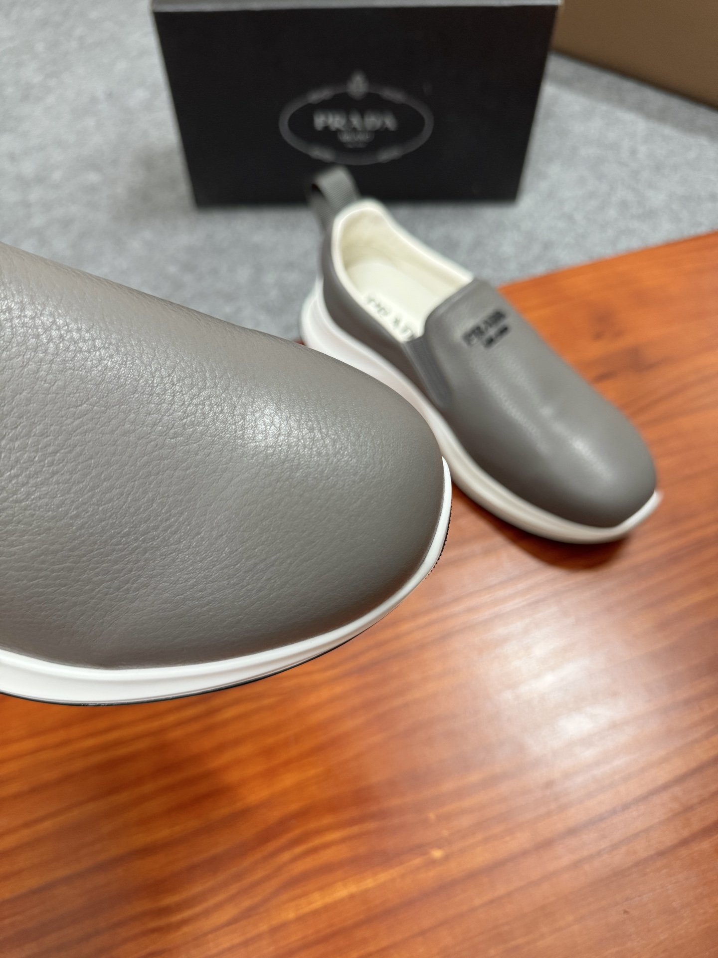 Prada Men's Gray Leather Slip-On Sneakers with Lightweight Sole, Size 38-44 7 i1755596631540 8302 0 6