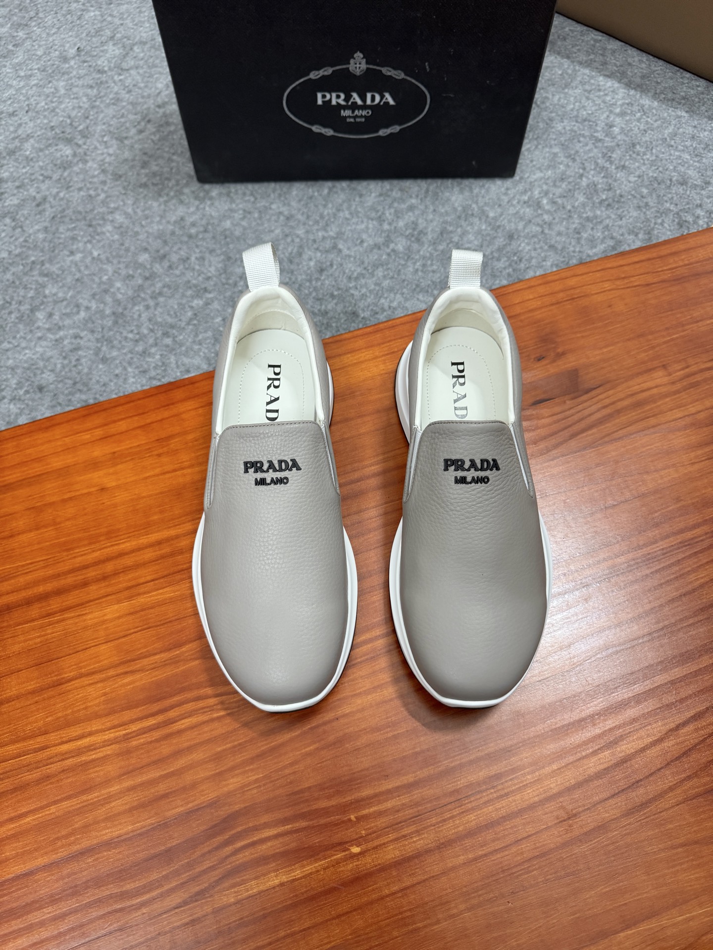 Prada Men's Leather Slip-On Sneakers Casual Shoes - Light Grey 1 i1755596650408 3407 0 0