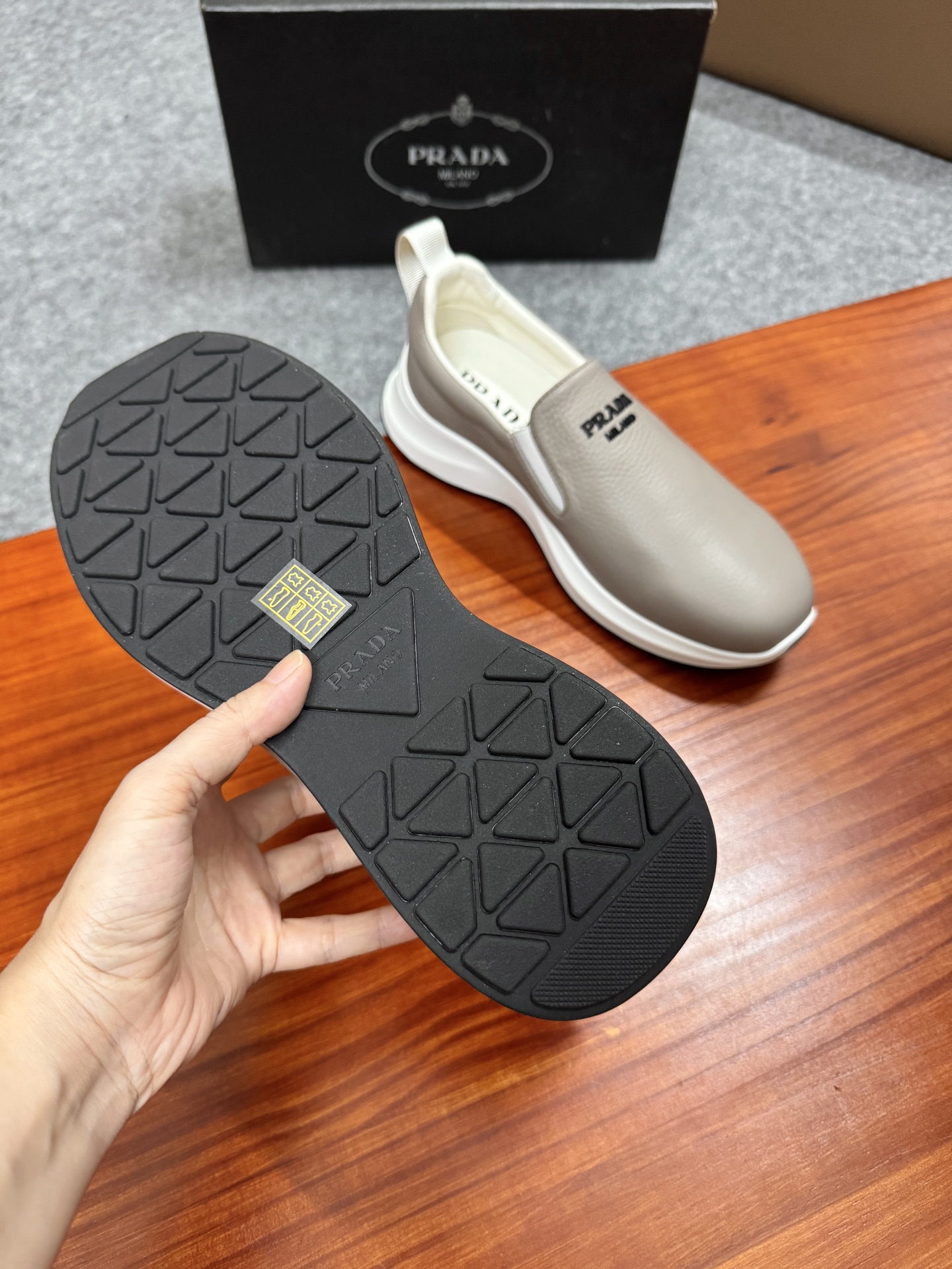 Prada Men's Leather Slip-On Sneakers Casual Shoes - Light Grey 6 i1755596650411 9816 0 5