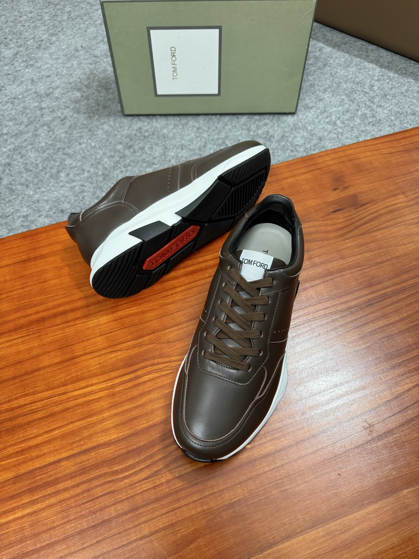 Tom Ford Cambridge Brown Leather Low-Top Sneakers - Lace Up, Rubber Sole 4 i1756037707241 5315 0 2