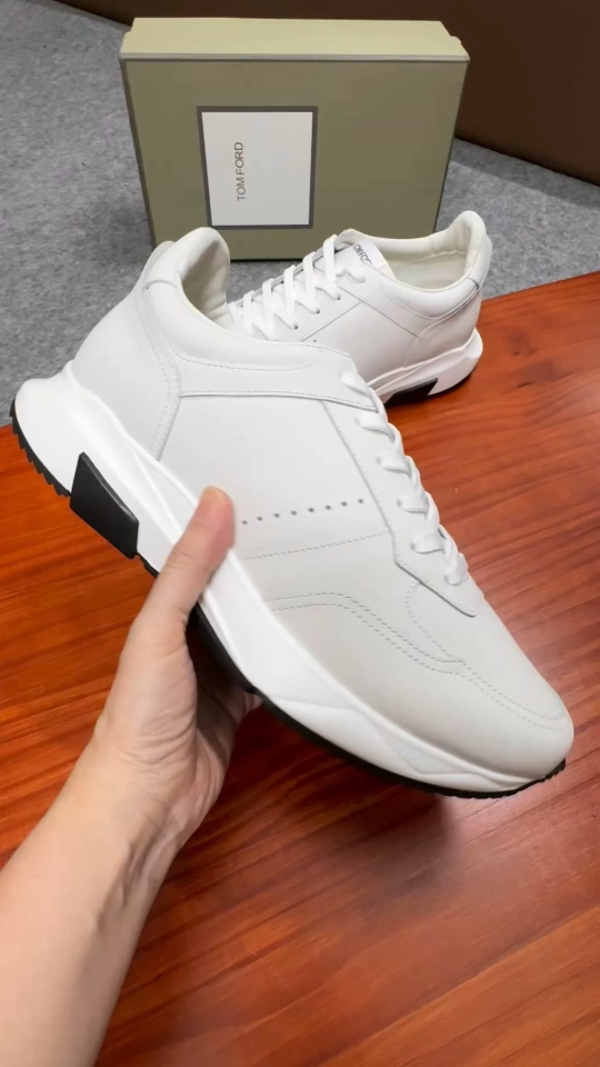 Tom Ford Cambridge White Leather Low-Top Sneakers - Lace-Up, Rubber Sole