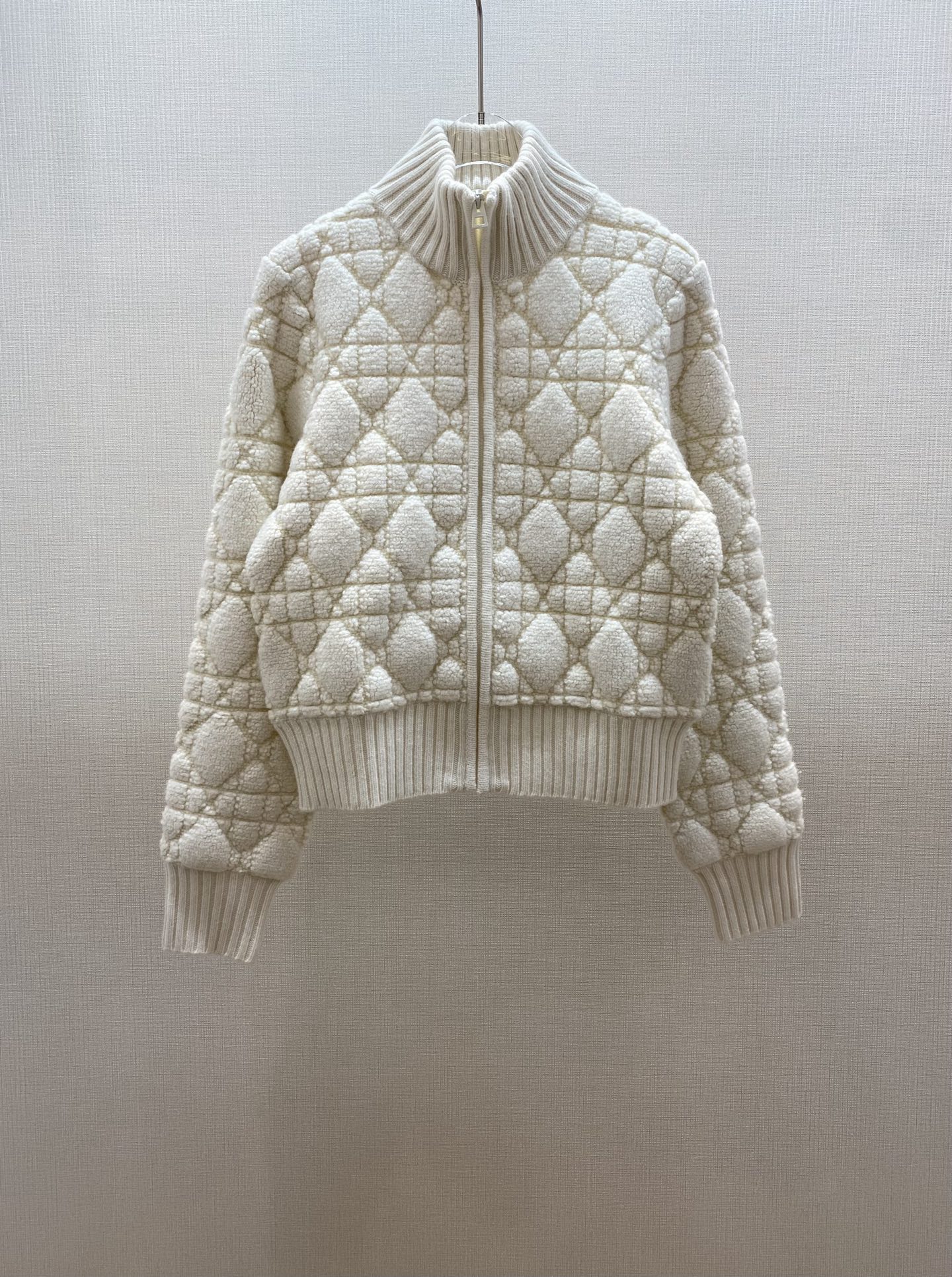 Dior Cream Diamond Quilted Zip Jacket
