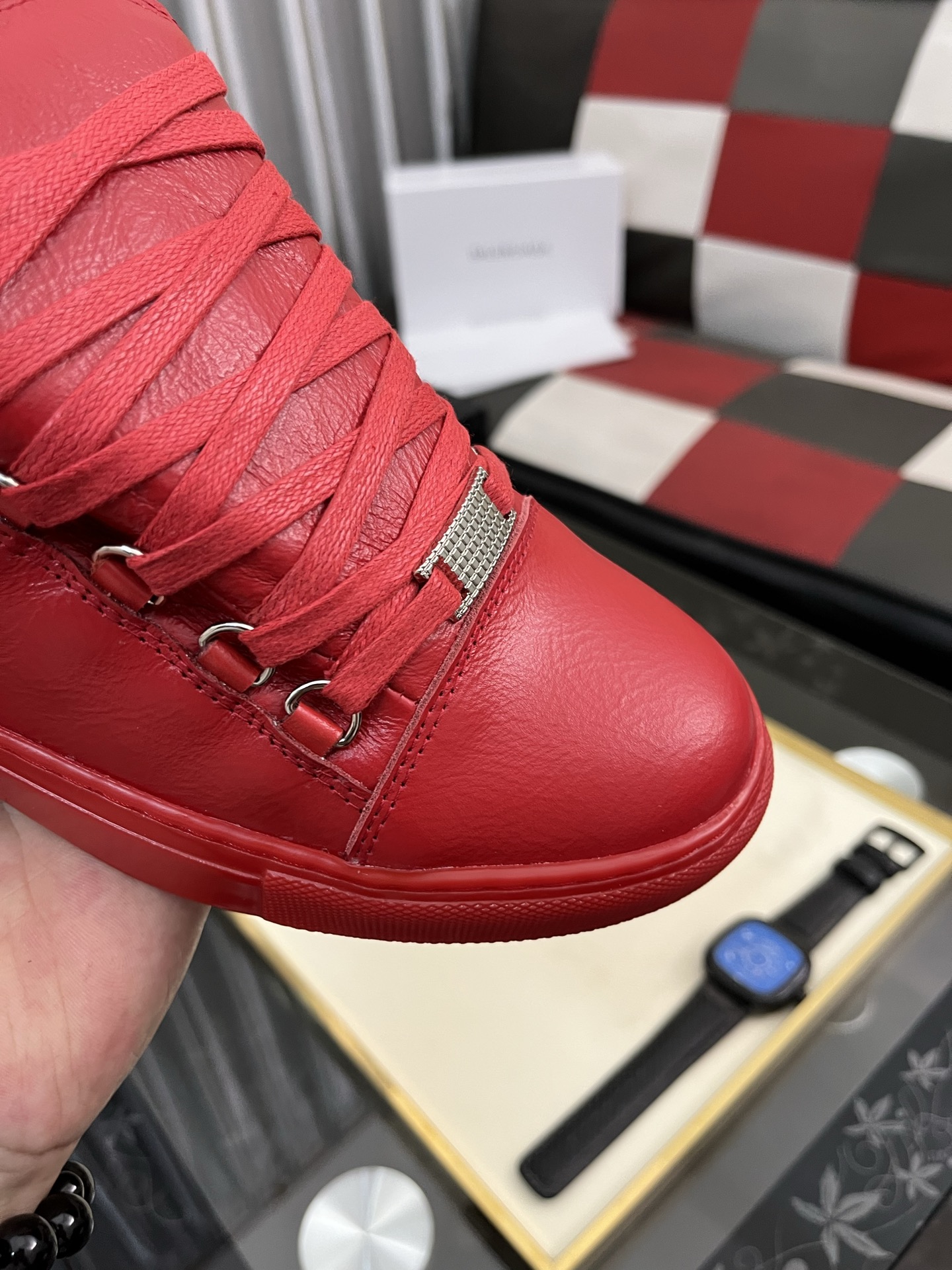 Balenciaga Men's Leather Low-Top Sneakers, Lace-Up Red Casual Shoes 7 i1744990036058 8984 0 5