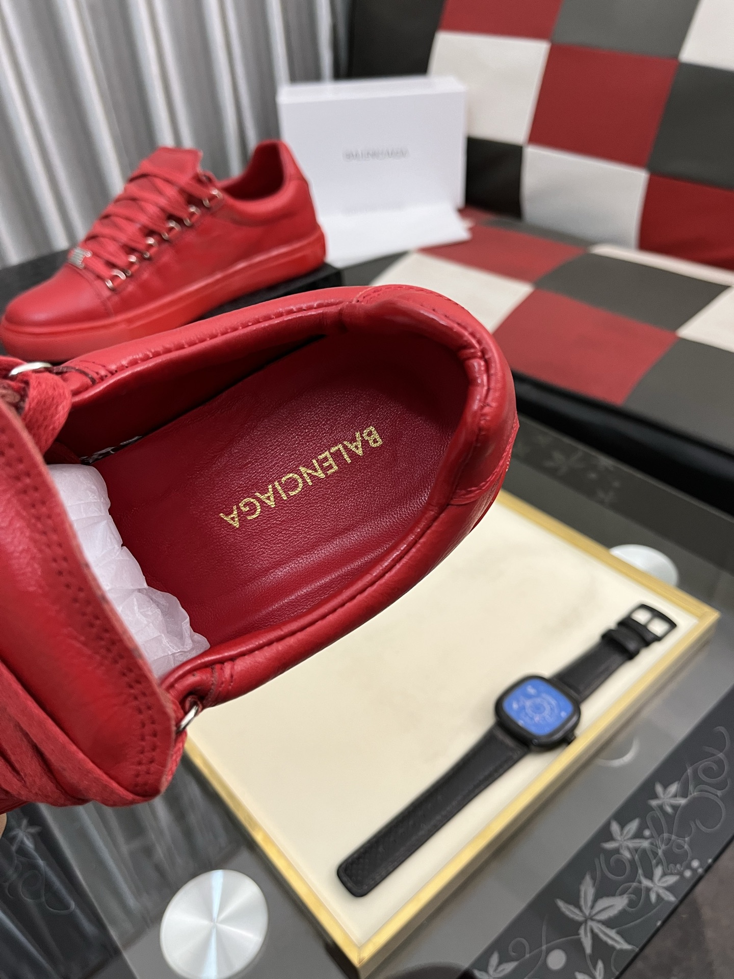 Balenciaga Men's Leather Low-Top Sneakers, Lace-Up Red Casual Shoes 9 i1744990036162 5338 0 7