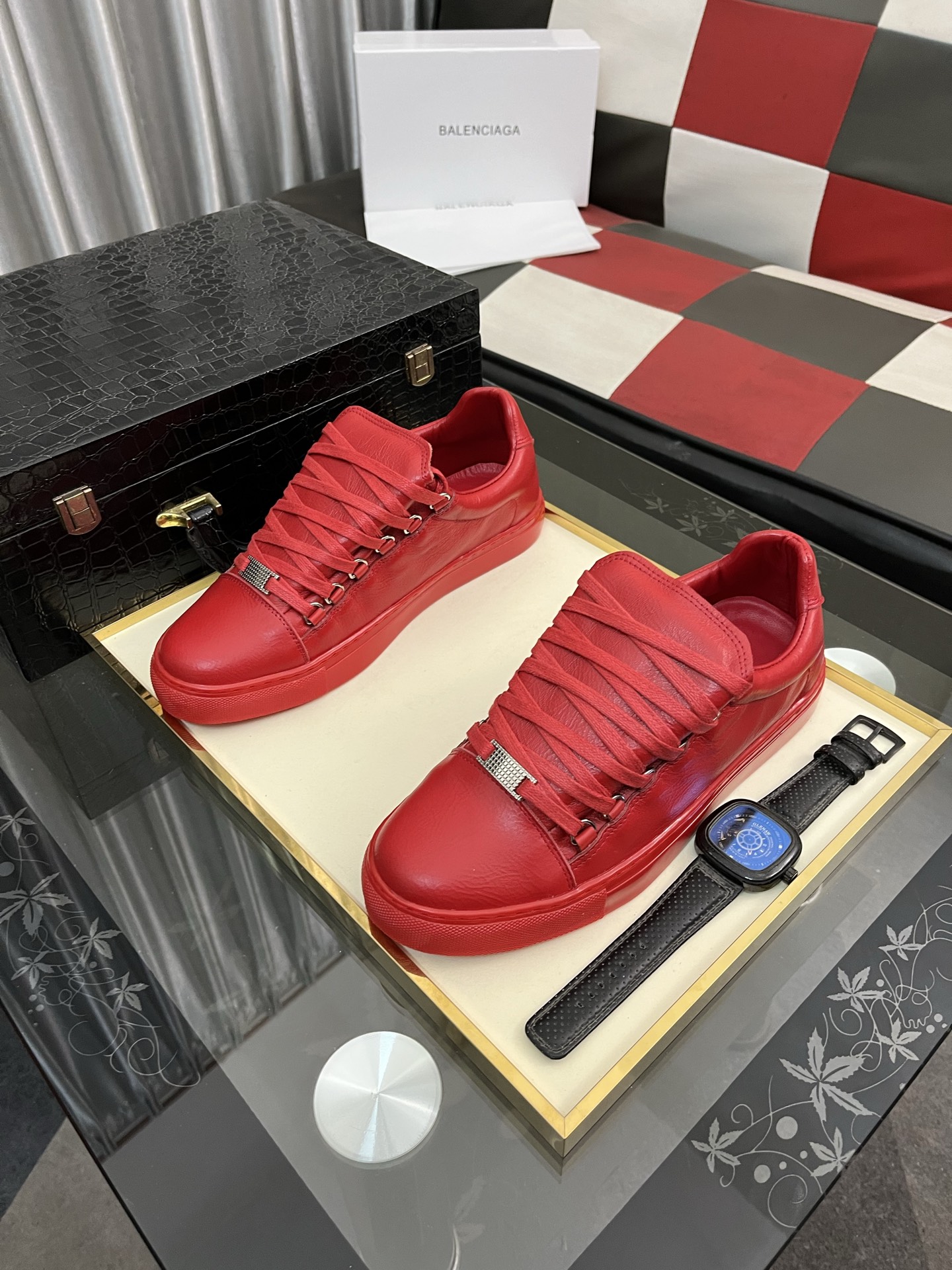 Balenciaga Men's Leather Low-Top Sneakers, Lace-Up Red Casual Shoes 3 i1744990038820 4649 0 1