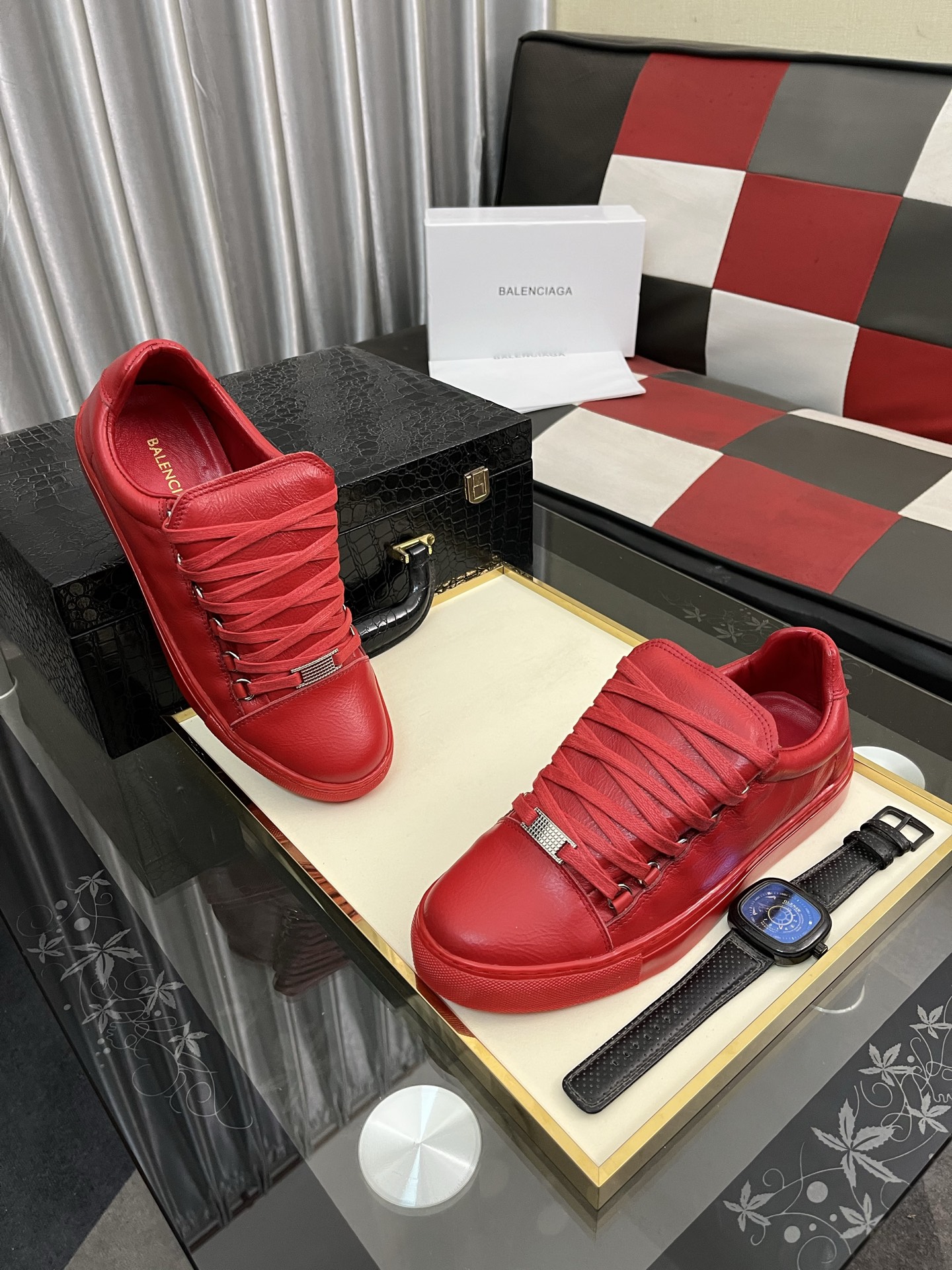 Balenciaga Men's Leather Low-Top Sneakers, Lace-Up Red Casual Shoes 4 i1744990038985 5161 0 2