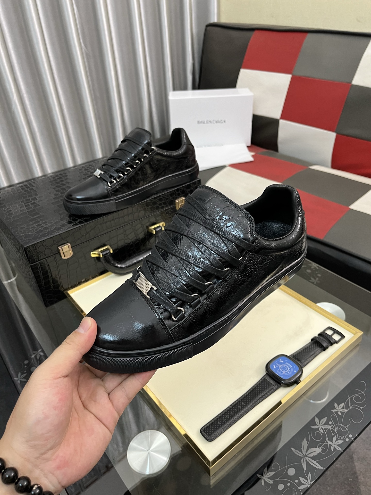 Balenciaga Arena Leather Sneakers, Black, Men's Size 38-44 6 i1744990056154 1242 0 4