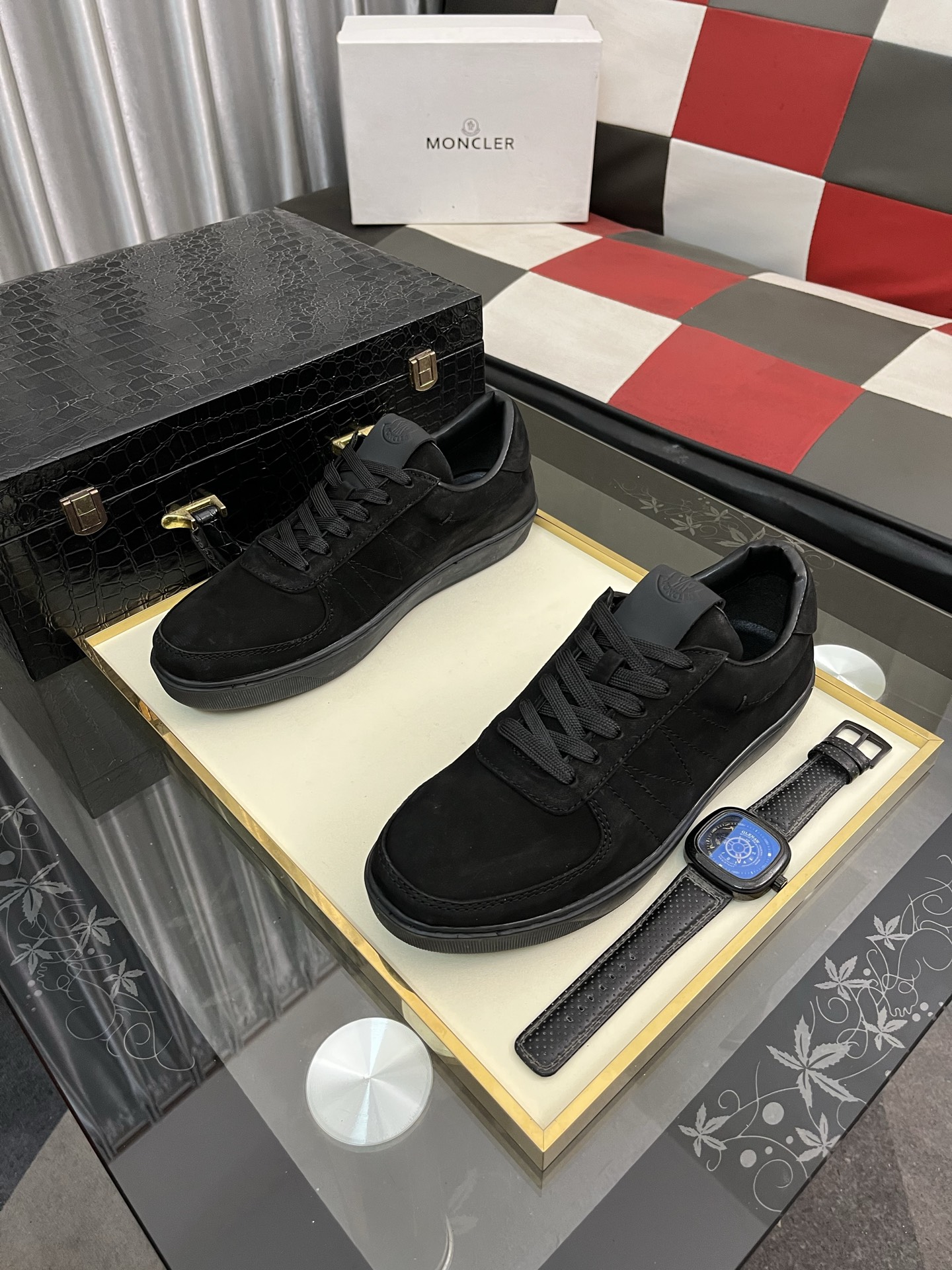Moncler Men's Black Leather Lace-Up Sneakers: Comfort & Style,Sizes 38-46 3 i1745084469614 618 0 1