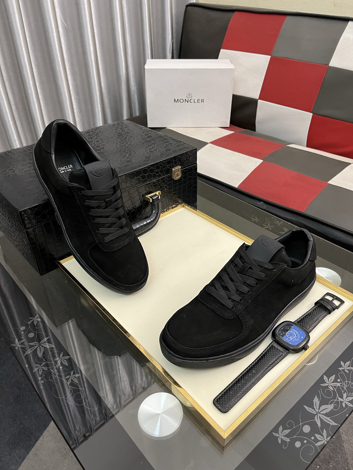 Moncler Men's Black Leather Lace-Up Sneakers: Comfort & Style,Sizes 38-46 4 i1745084471361 7694 0 2