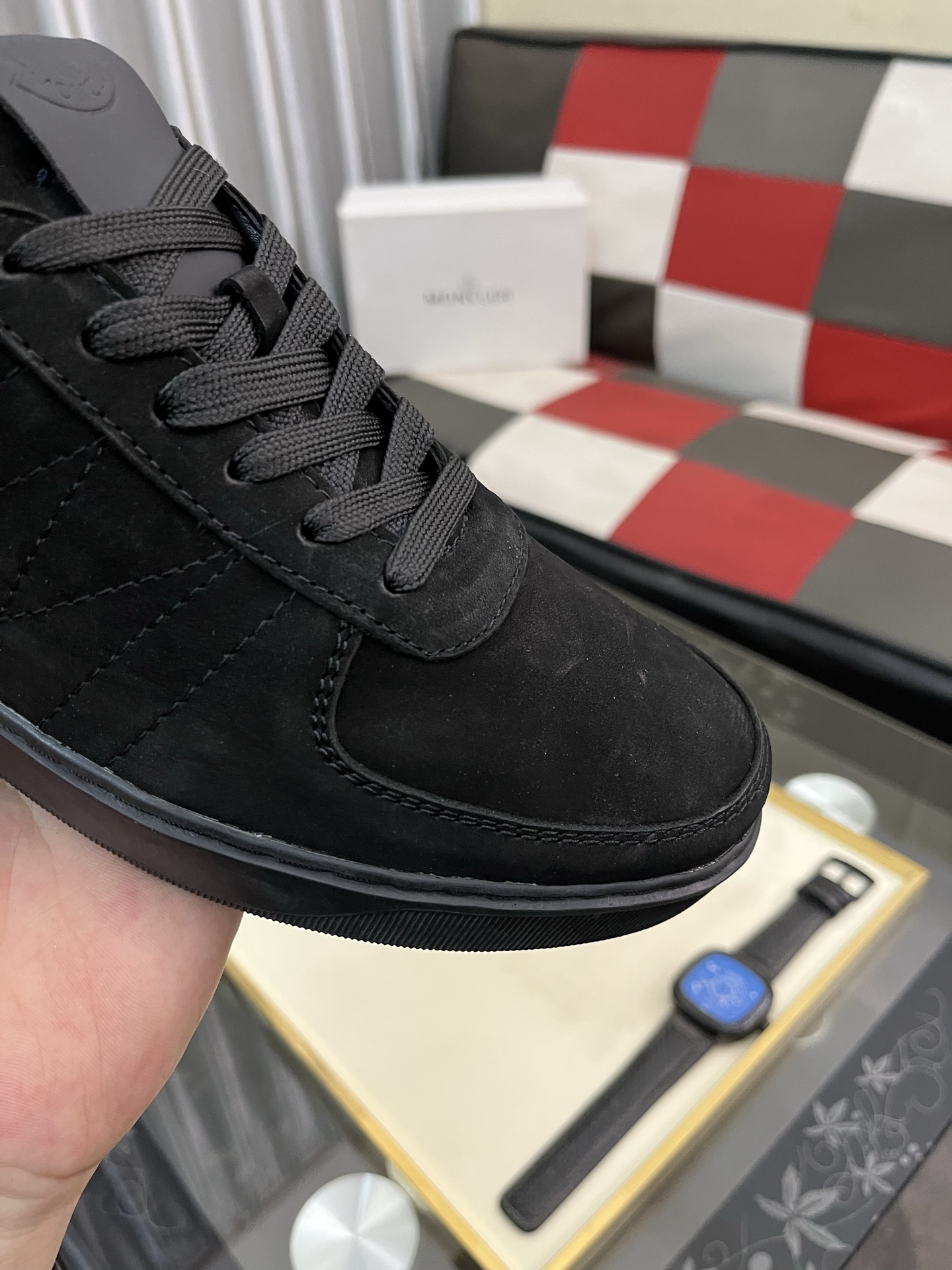 Moncler Men's Black Leather Lace-Up Sneakers: Comfort & Style,Sizes 38-46 7 i1745084471377 9601 0 5