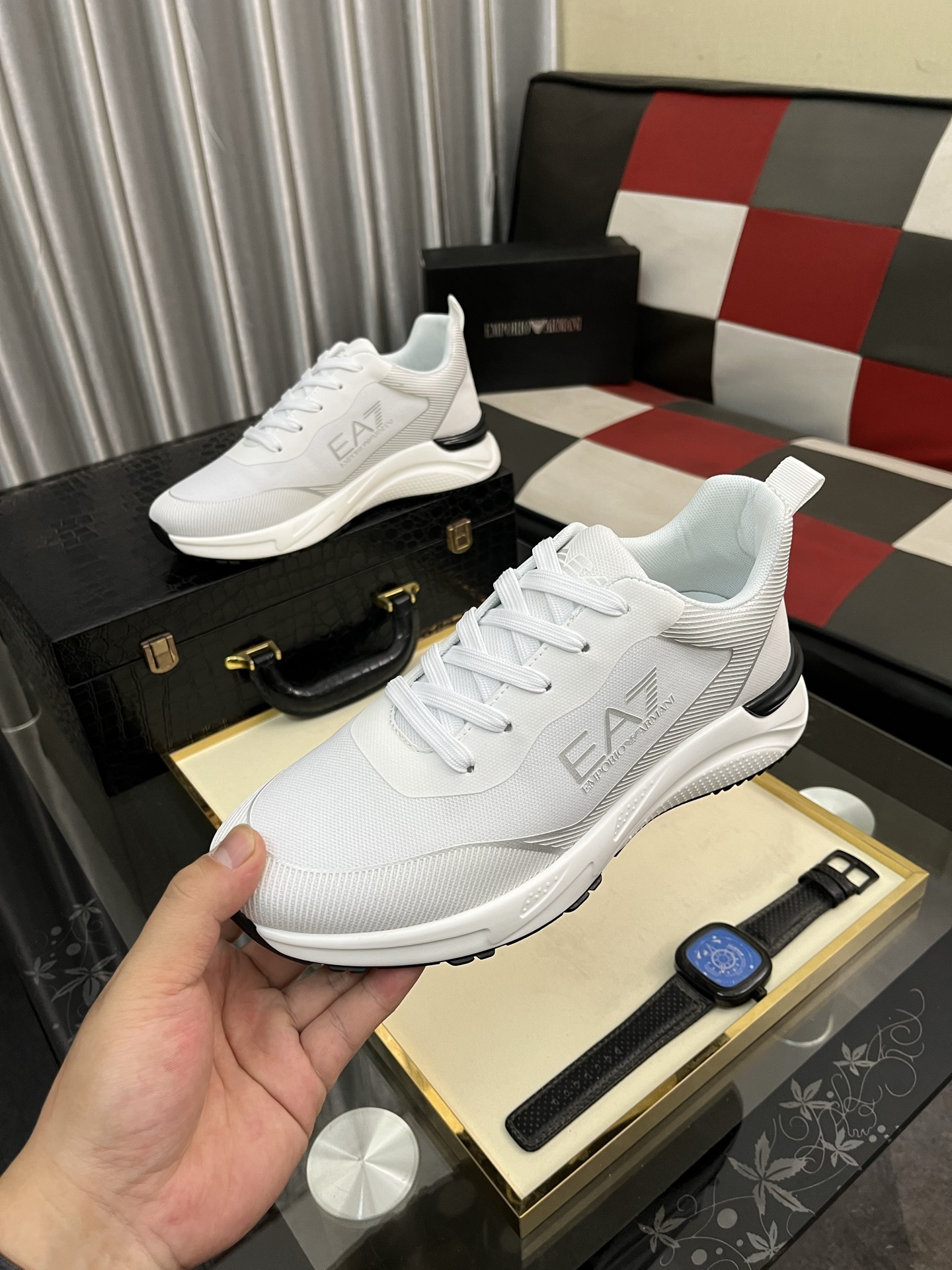 Emporio Armani Men's White Leather Sneakers, Breathable & Comfortable 6 i1745340248368 8702 0 4