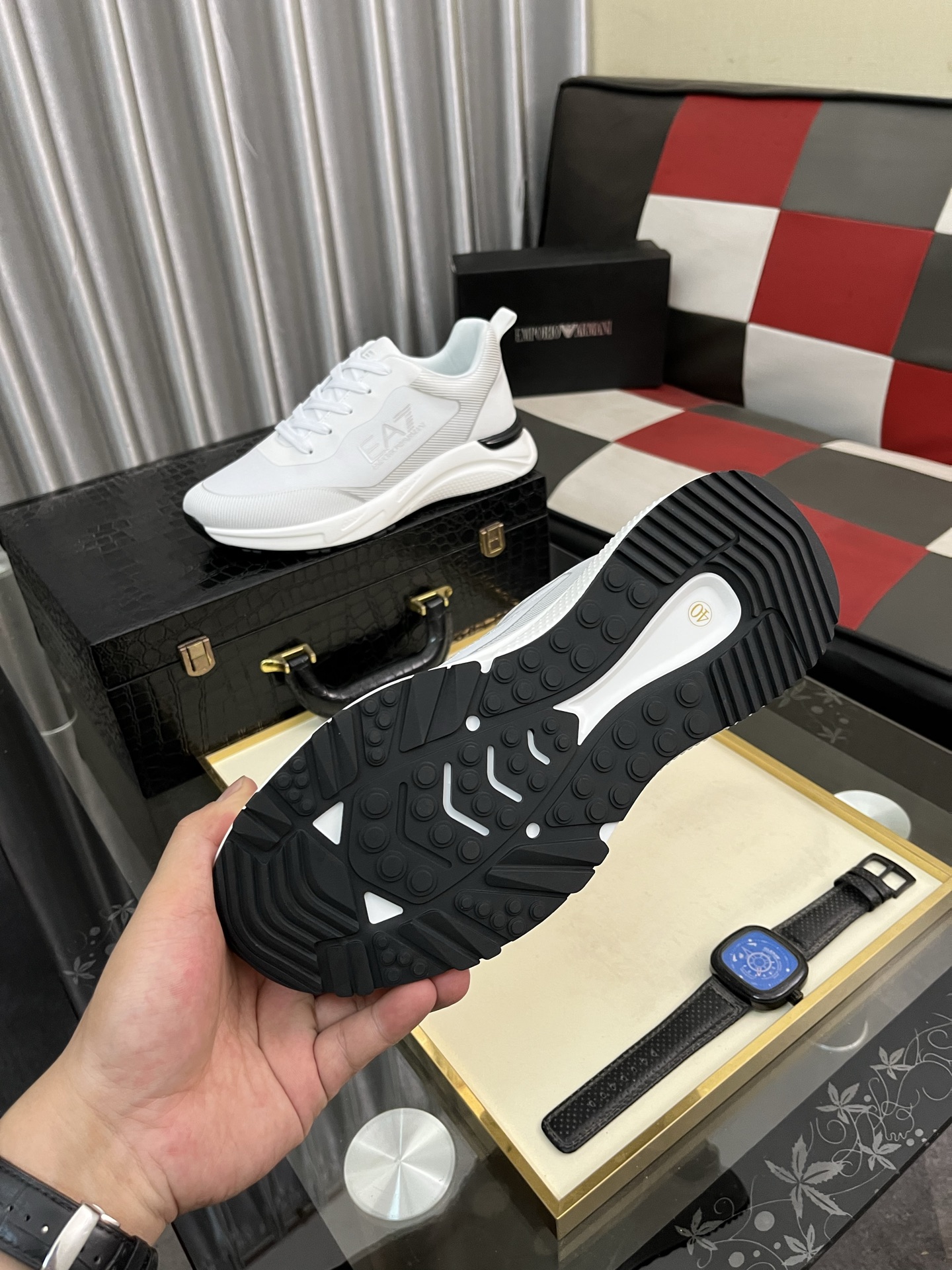 Emporio Armani Men's White Leather Sneakers, Breathable & Comfortable 10 i1745340248413 6180 0 8