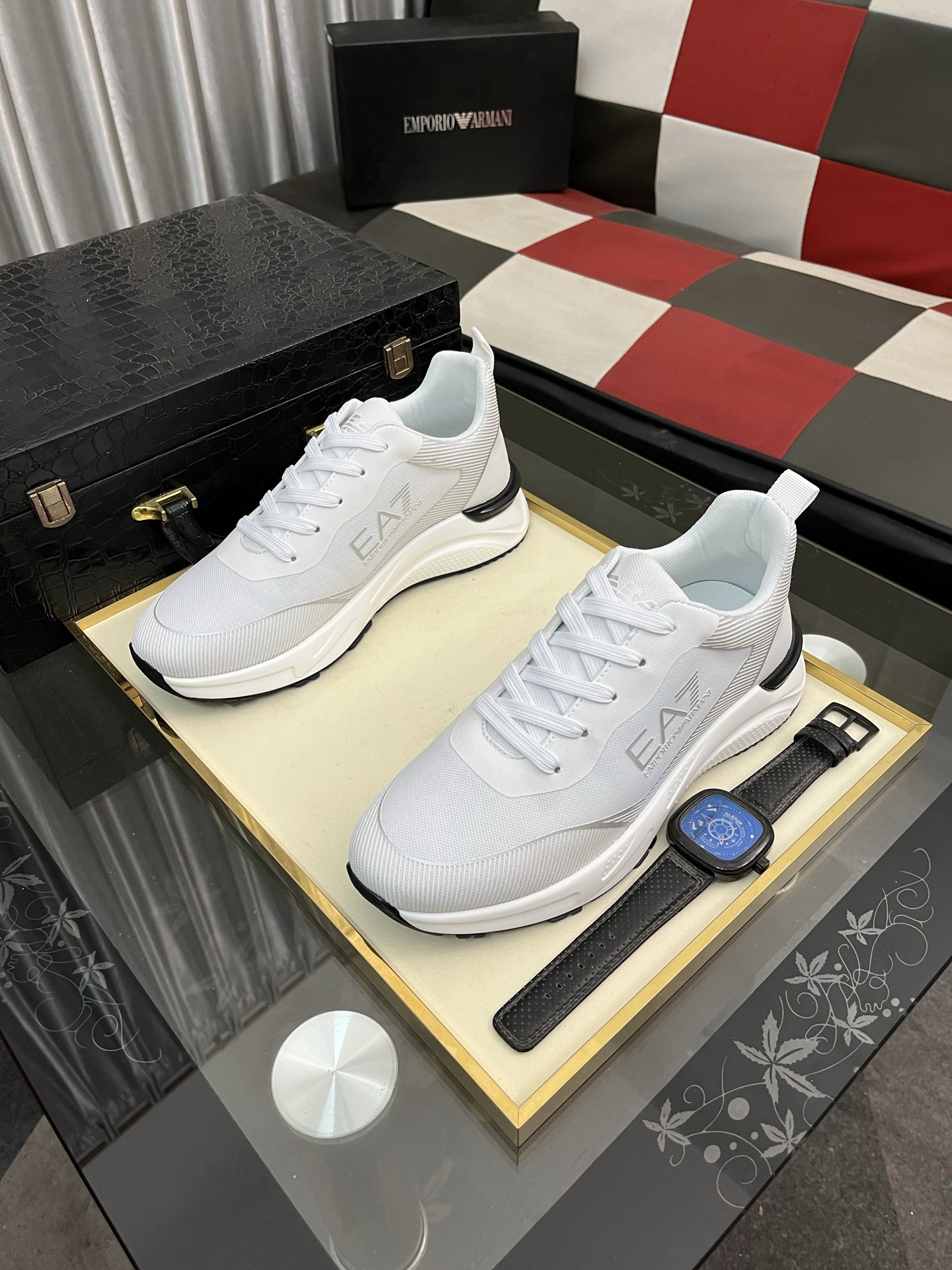 Emporio Armani Men's White Leather Sneakers, Breathable & Comfortable 3 i1745340248500 8741 0 1