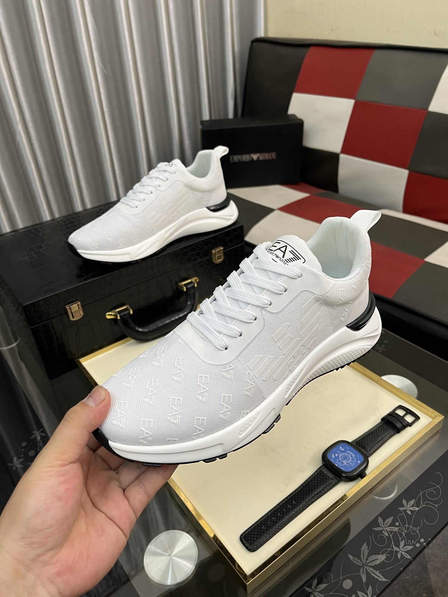 Emporio Armani Men's White Leather Lightweight Lace-Up Fashion Sneakers 6 i1745340322029 4883 0 4