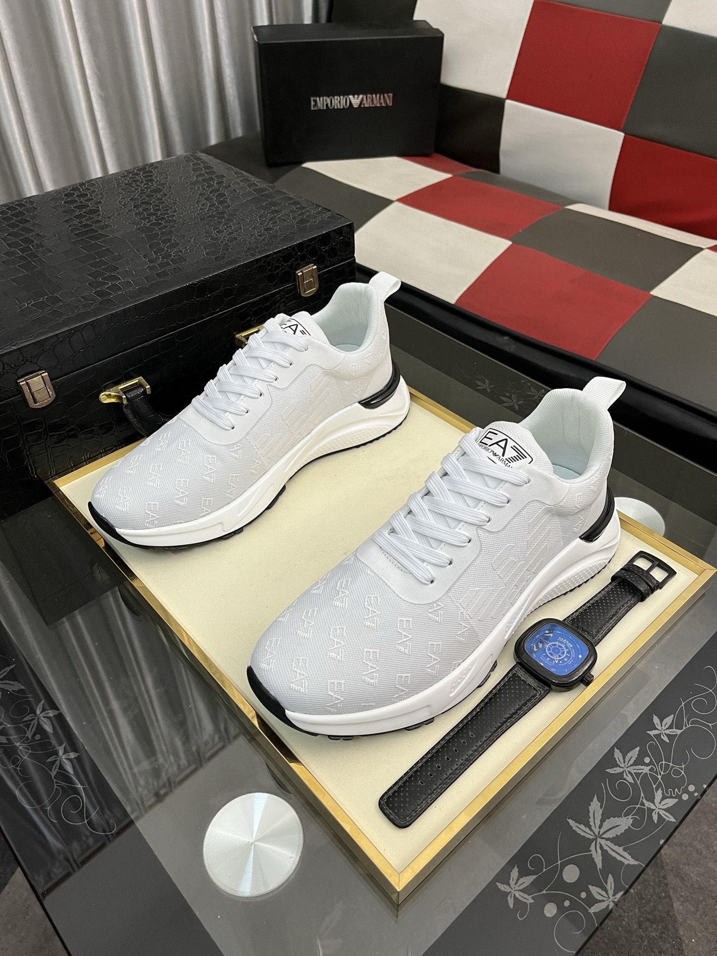 Emporio Armani Men's White Leather Lightweight Lace-Up Fashion Sneakers 3 i1745340323745 8506 0 1