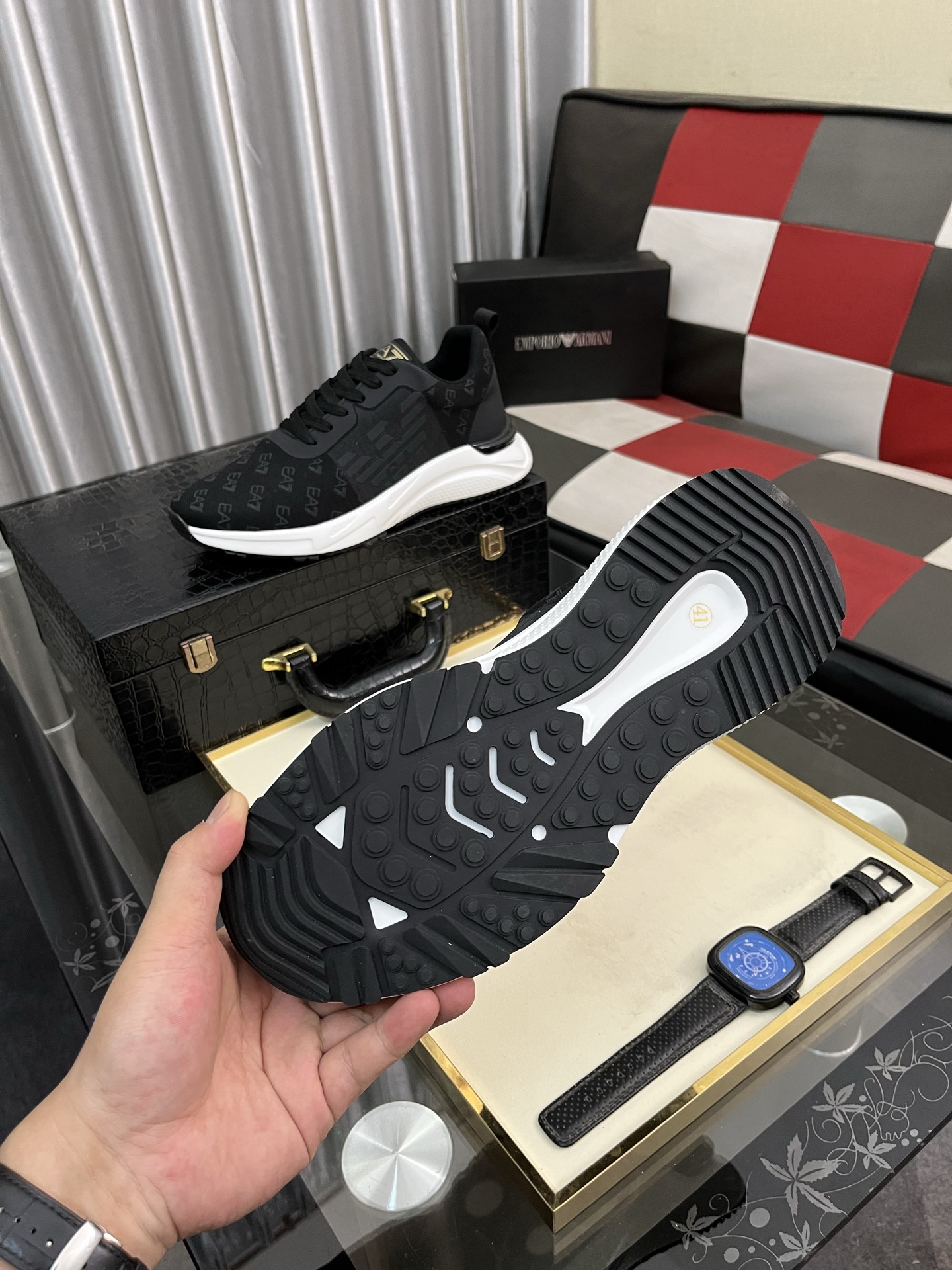 Emporio Armani Men's Black Leather Sneakers Lace Up Size 38-44 10 i1745340352363 7460 0 8