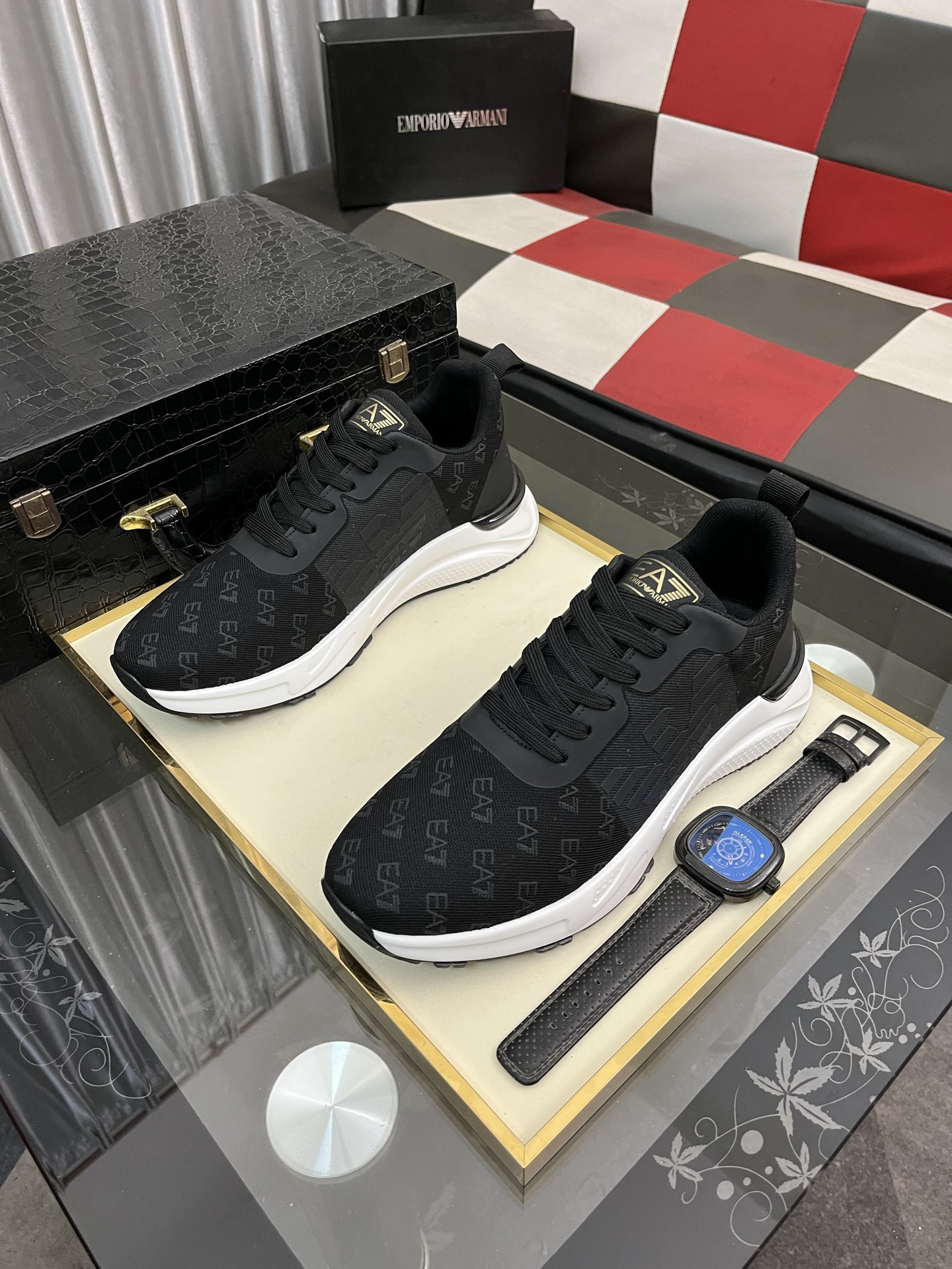 Emporio Armani Men's Black Leather Sneakers Lace Up Size 38-44 3 i1745340352605 7452 0 1