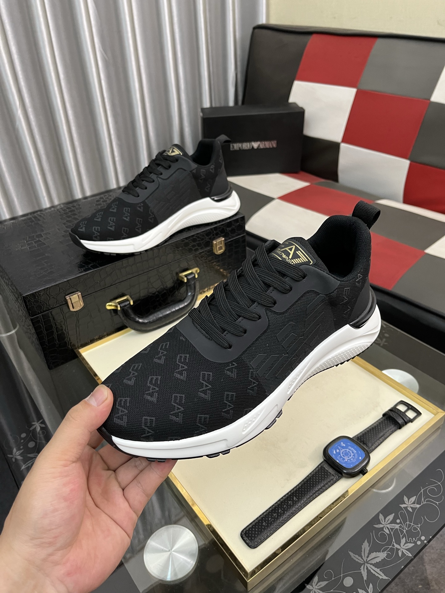Emporio Armani Men's Black Leather Sneakers Lace Up Size 38-44 6 i1745340353769 6786 0 4