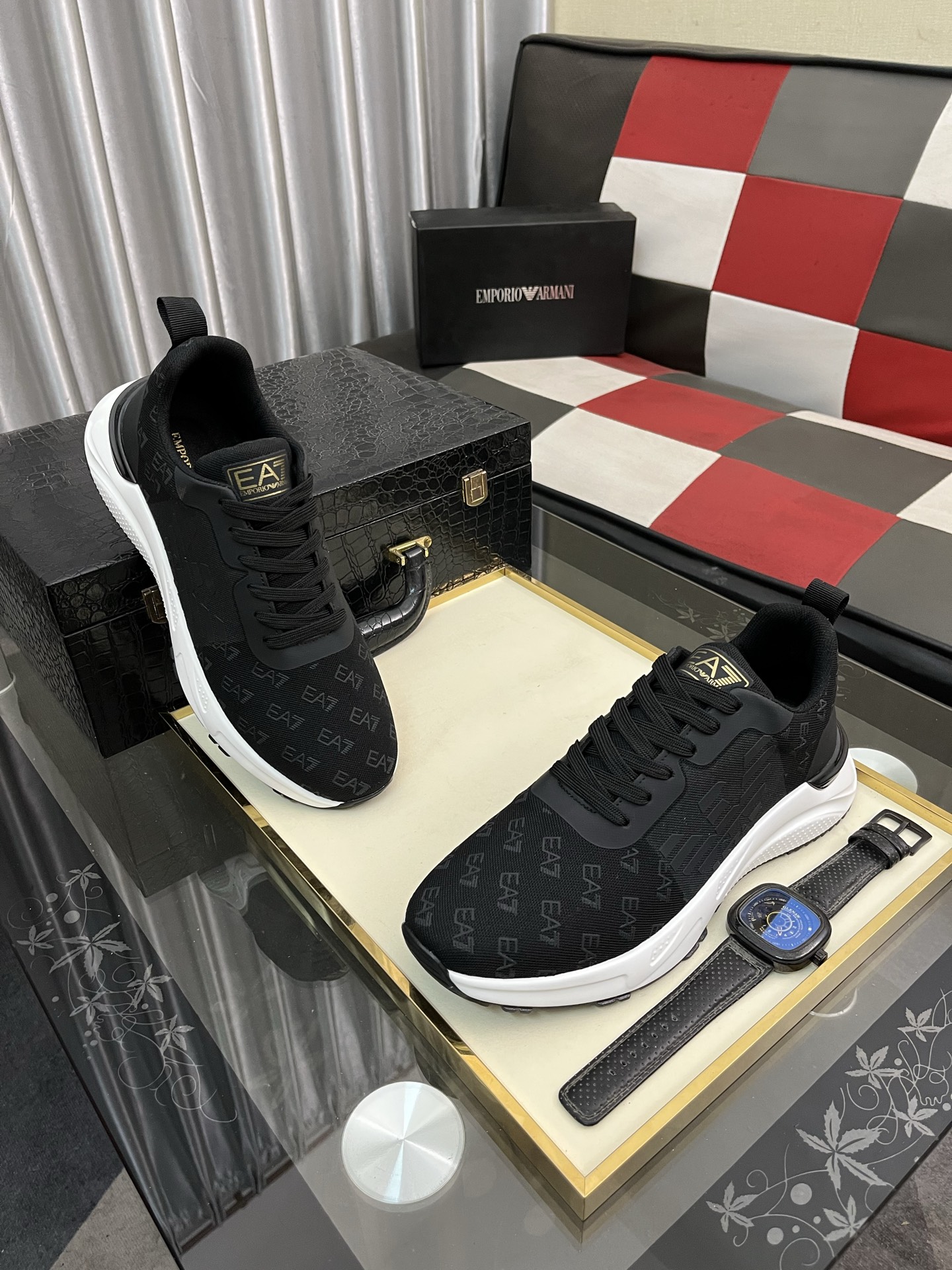 Emporio Armani Men's Black Leather Sneakers Lace Up Size 38-44 4 i1745340353925 6850 0 2