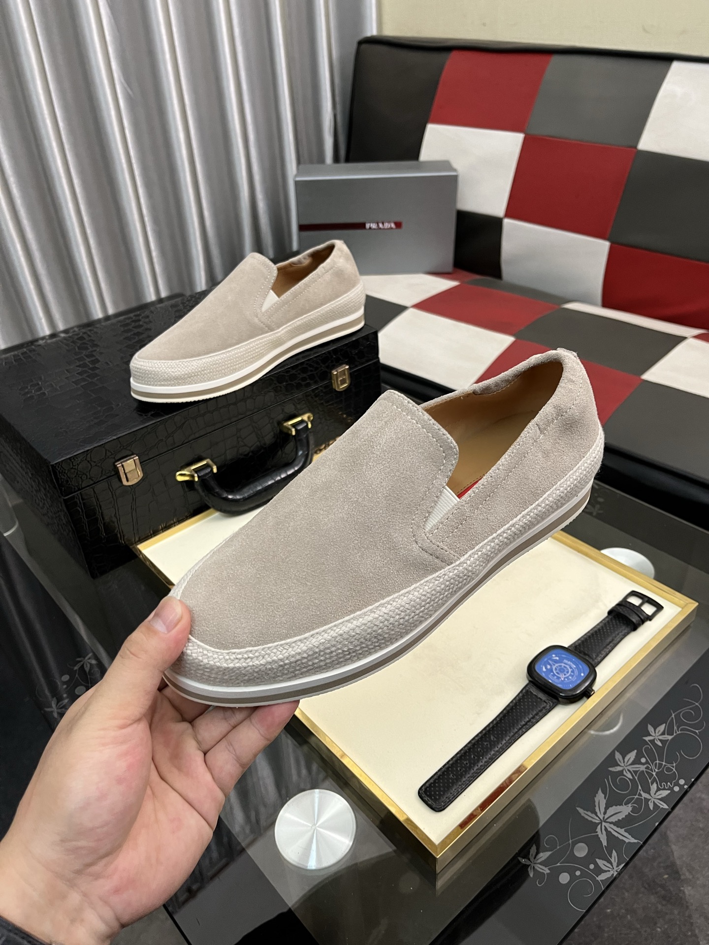 Prada Men's Loafers Suede Leather Slip-On Sneakers Unique Modern Style Shoes 6 i1745426005148 5918 0 4