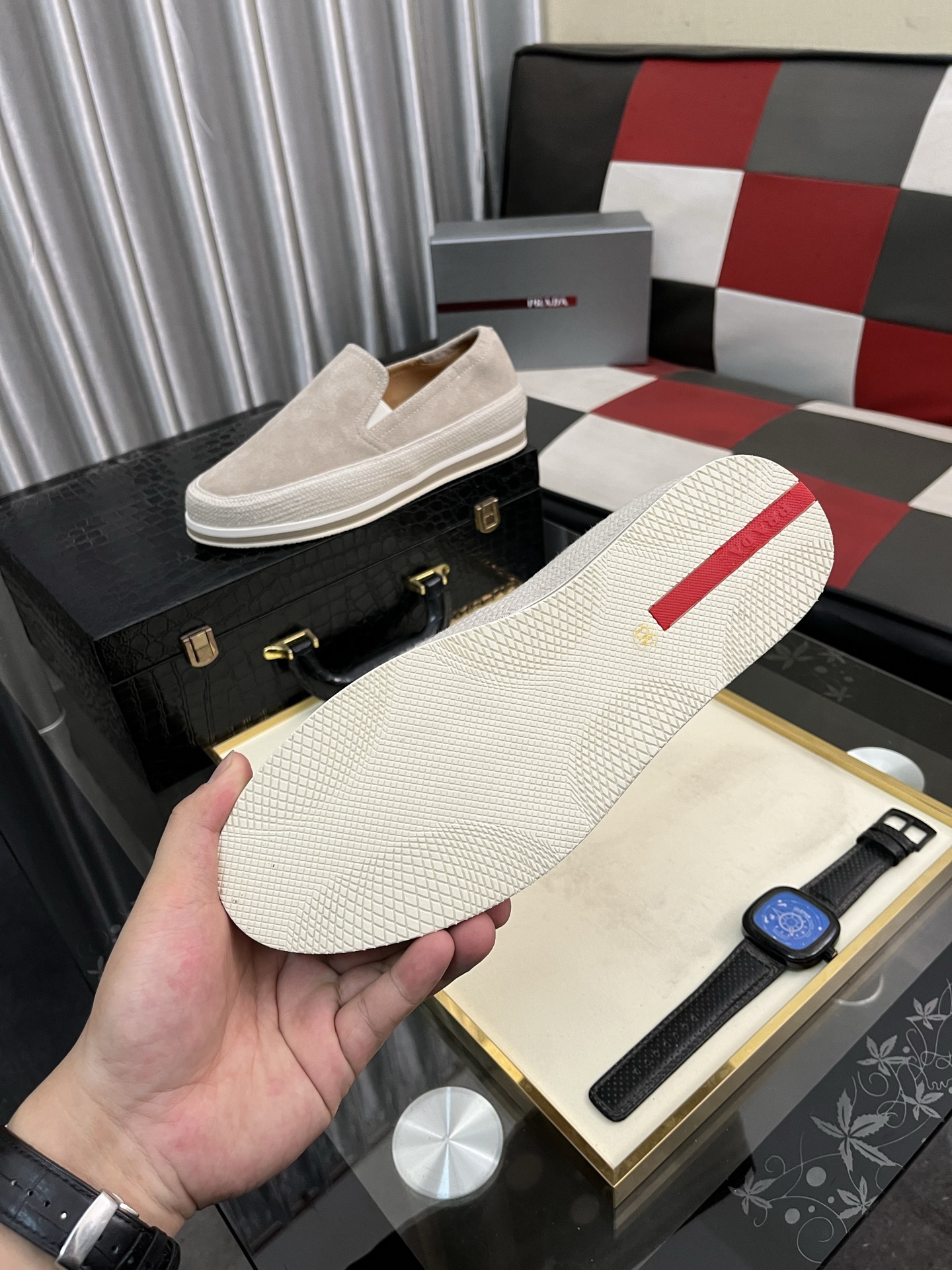 Prada Men's Loafers Suede Leather Slip-On Sneakers Unique Modern Style Shoes 10 i1745426005148 6547 0 8