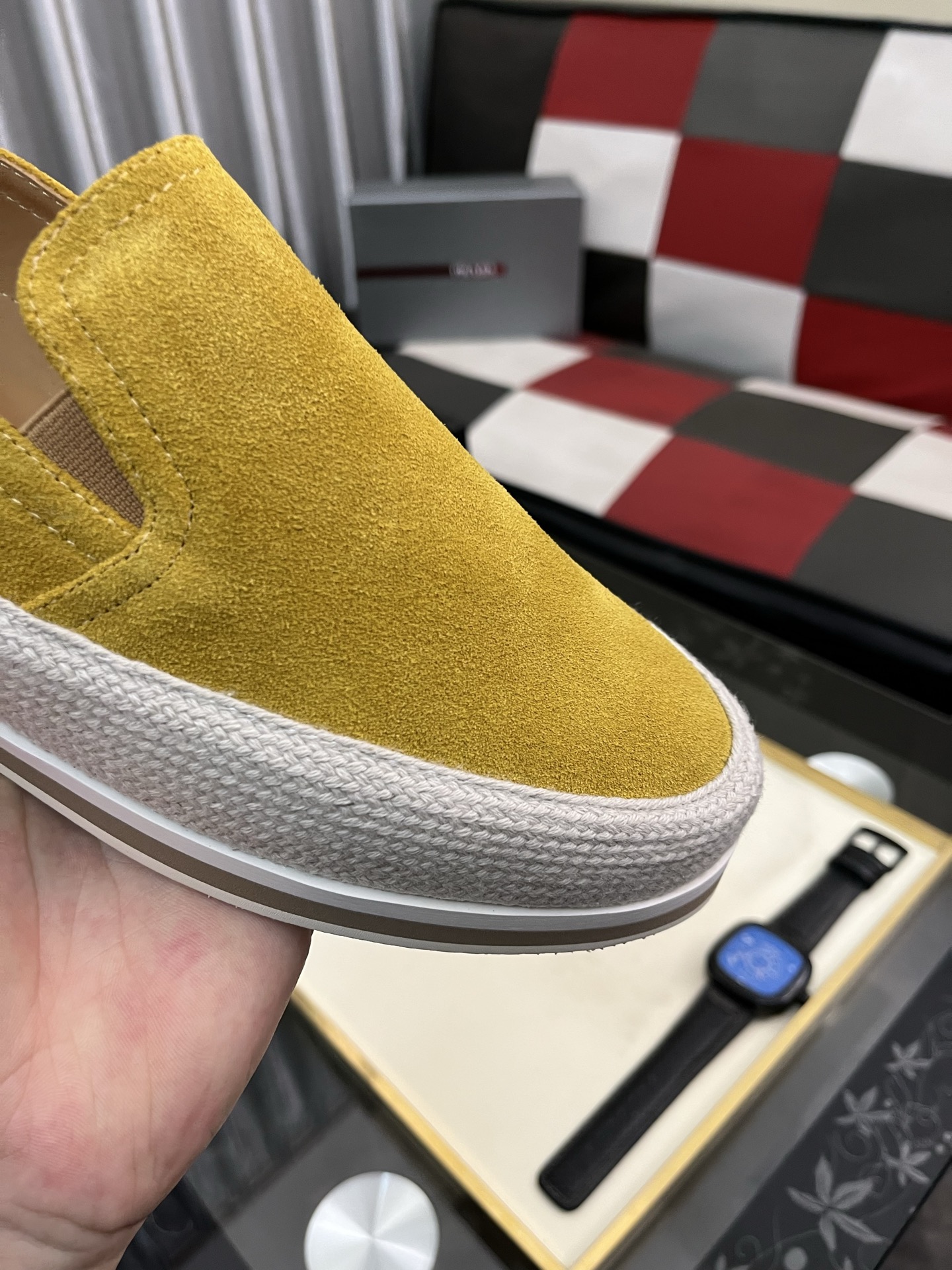 Prada Women's Yellow Suede Slip-On Sneakers Comfortable Casual Shoes 7 i1745427714437 6104 0 5