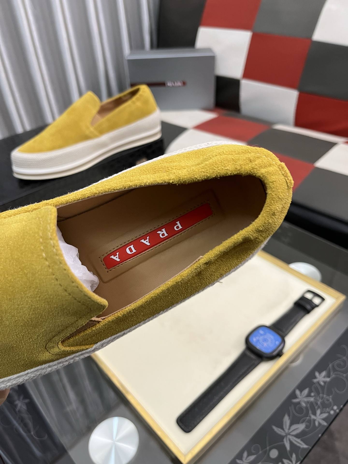 Prada Women's Yellow Suede Slip-On Sneakers Comfortable Casual Shoes 9 i1745427714670 6607 0 7