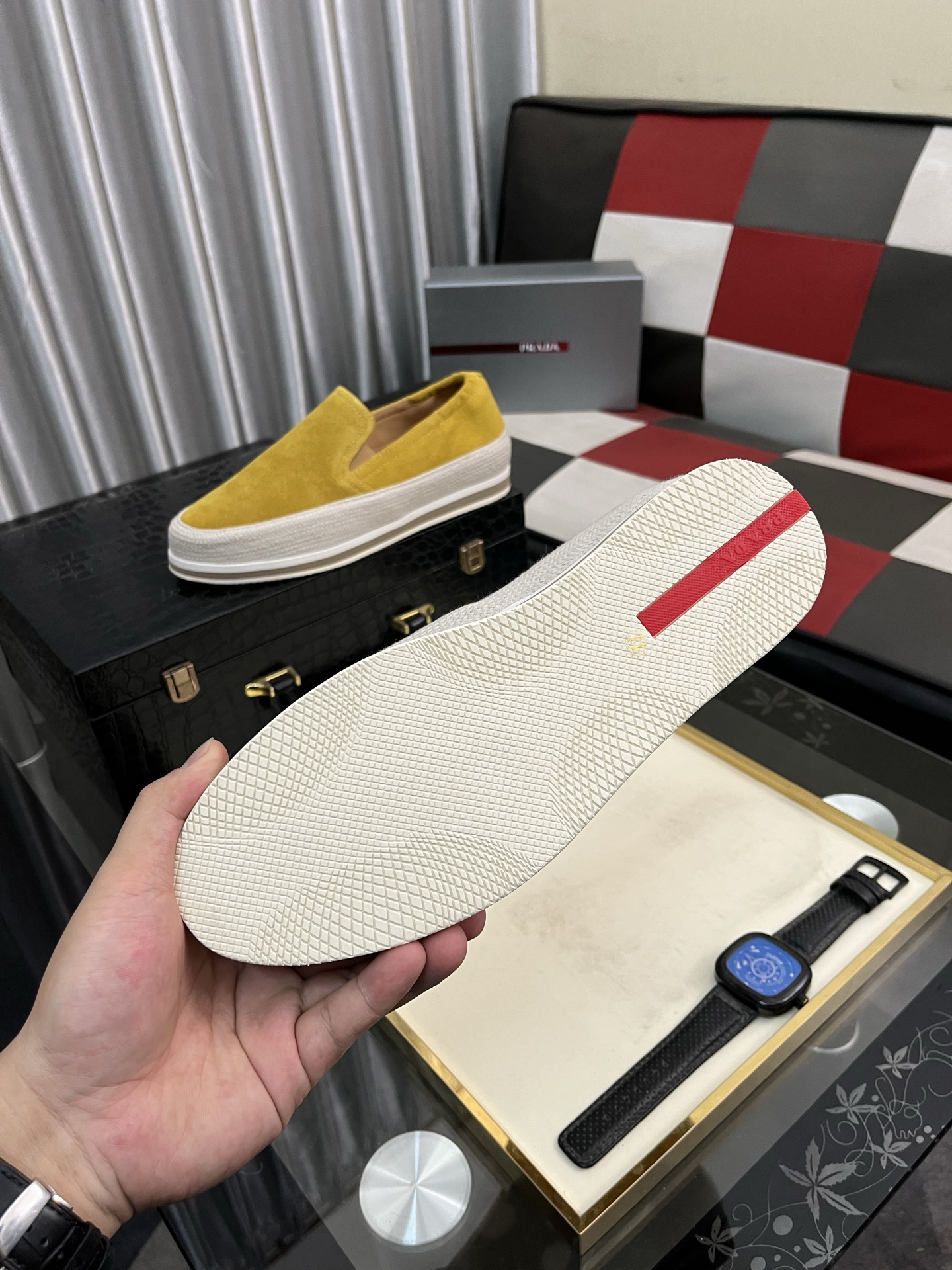 Prada Women's Yellow Suede Slip-On Sneakers Comfortable Casual Shoes 10 i1745427717467 9284 0 8