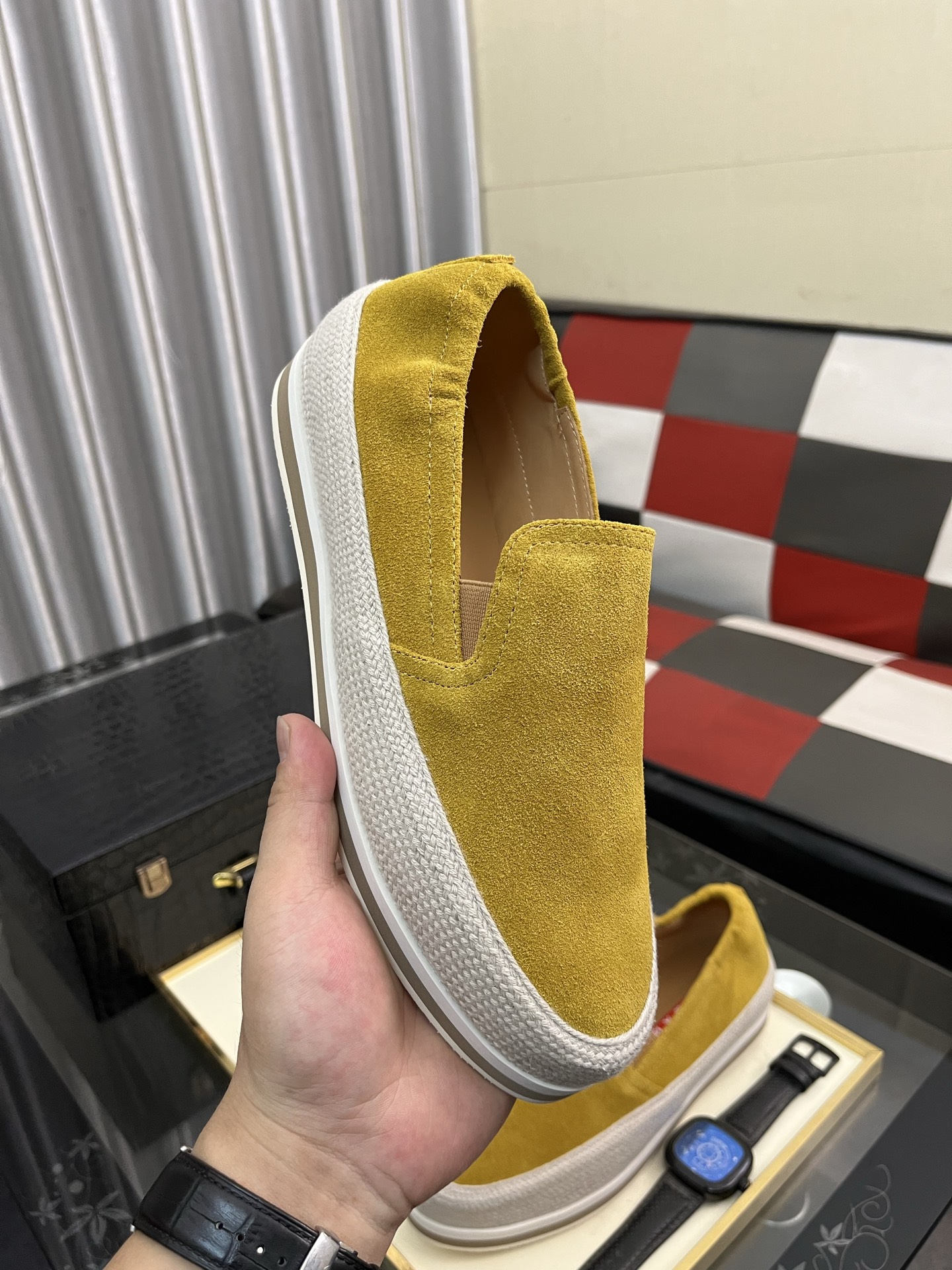 Prada Women's Yellow Suede Slip-On Sneakers Comfortable Casual Shoes 5 i1745427717541 2313 0 3