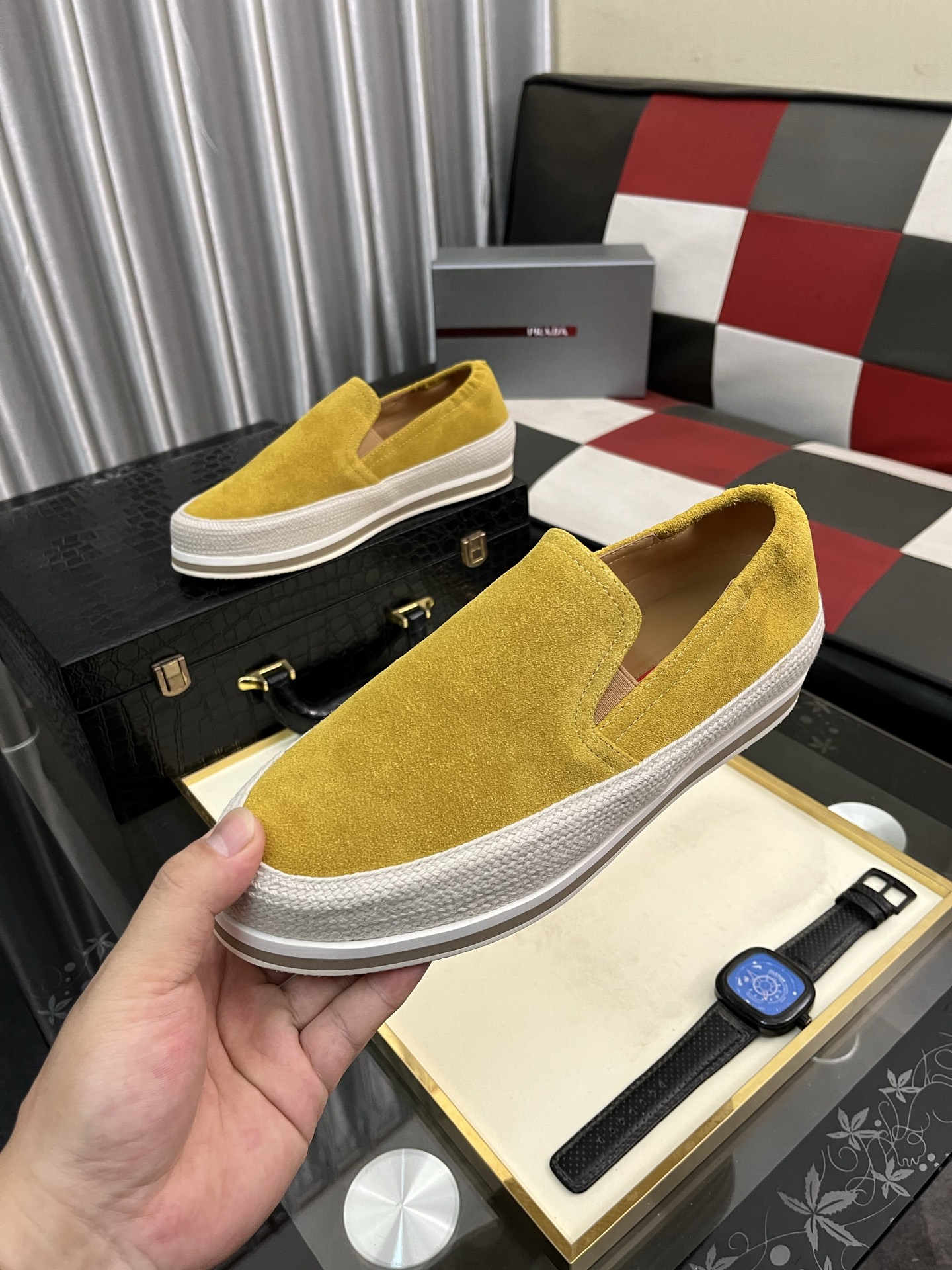 Prada Women's Yellow Suede Slip-On Sneakers Comfortable Casual Shoes 6 i1745427717591 561 0 4